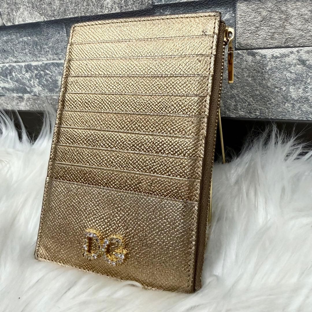 DOLCE & GABBANA DG Logo Card Case Coin Pouch Wallet Gold