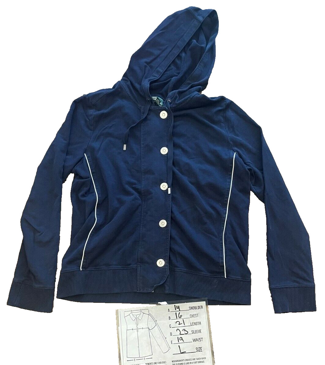 Ralph Lauren L-RL Active Navy Blue Button & Zip Hoodie w/ Pockets Women’s Large