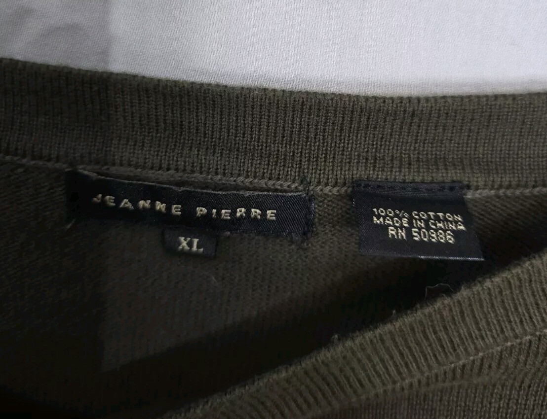 Jeanne Pierre Sweater Women’s 100% Cotton Long Sleeve Knit XL Olive Green