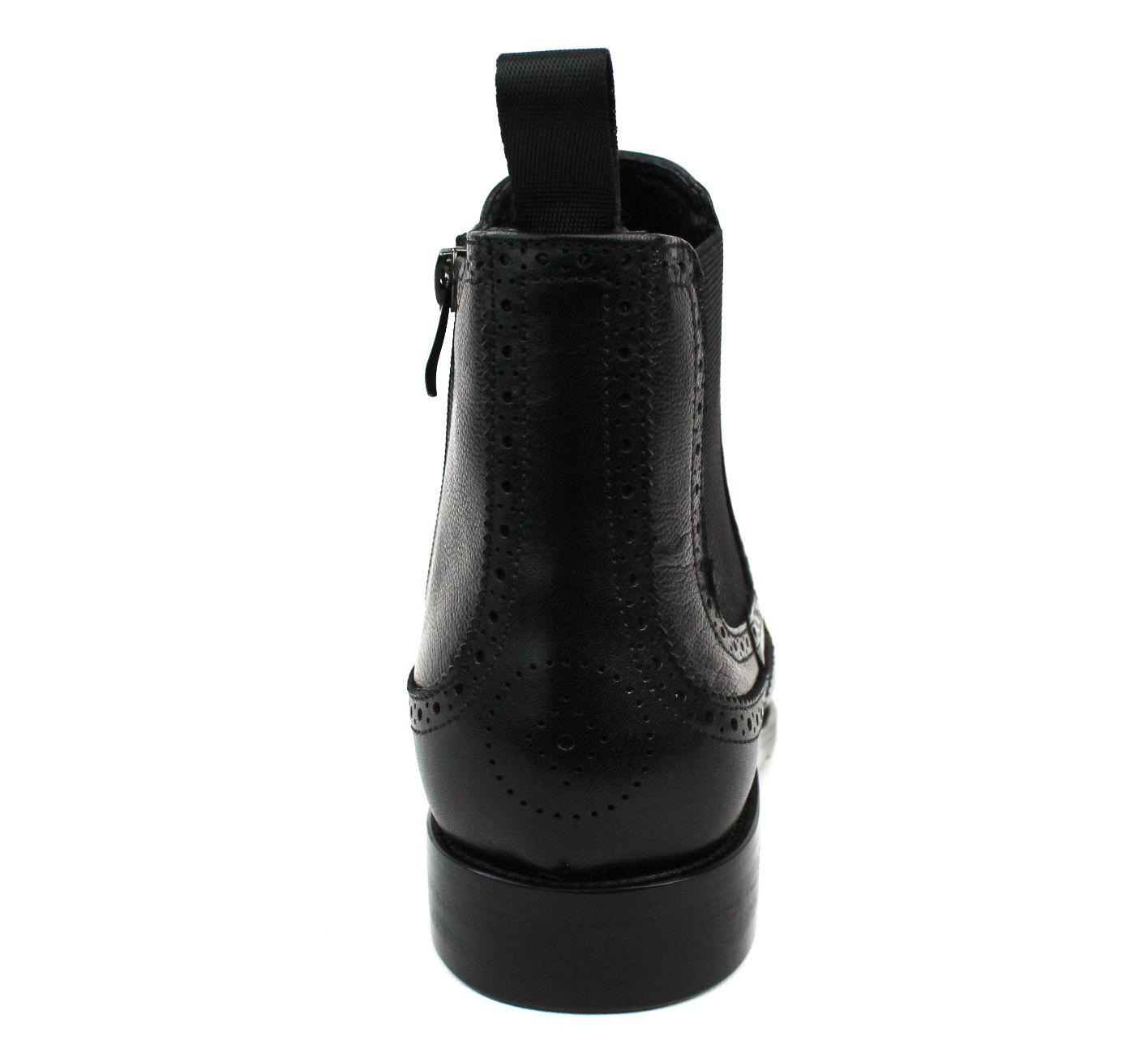 Men’s Exclusive Genuine Leather Black Wing Tip Chelsea Boots With Zipper AZAR