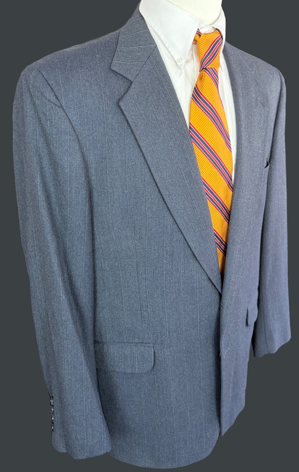 Vintage Jules Pilch Suit Gray Pinstripe 2-Piece Classic Tailored Menswear 44R