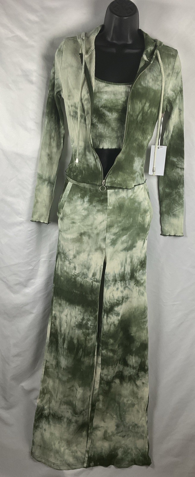Rosevelvet Women’s 3 Piece Green Small Tie Dye Lounge Set Tall Girl Summer Beach