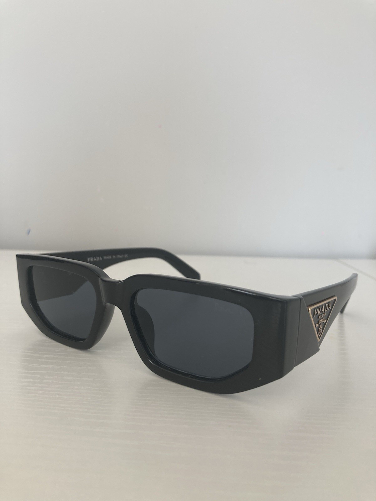 PRADA Milano Unisex Rectangle Sunglasses Black Plastic Frame Gray Tinted
