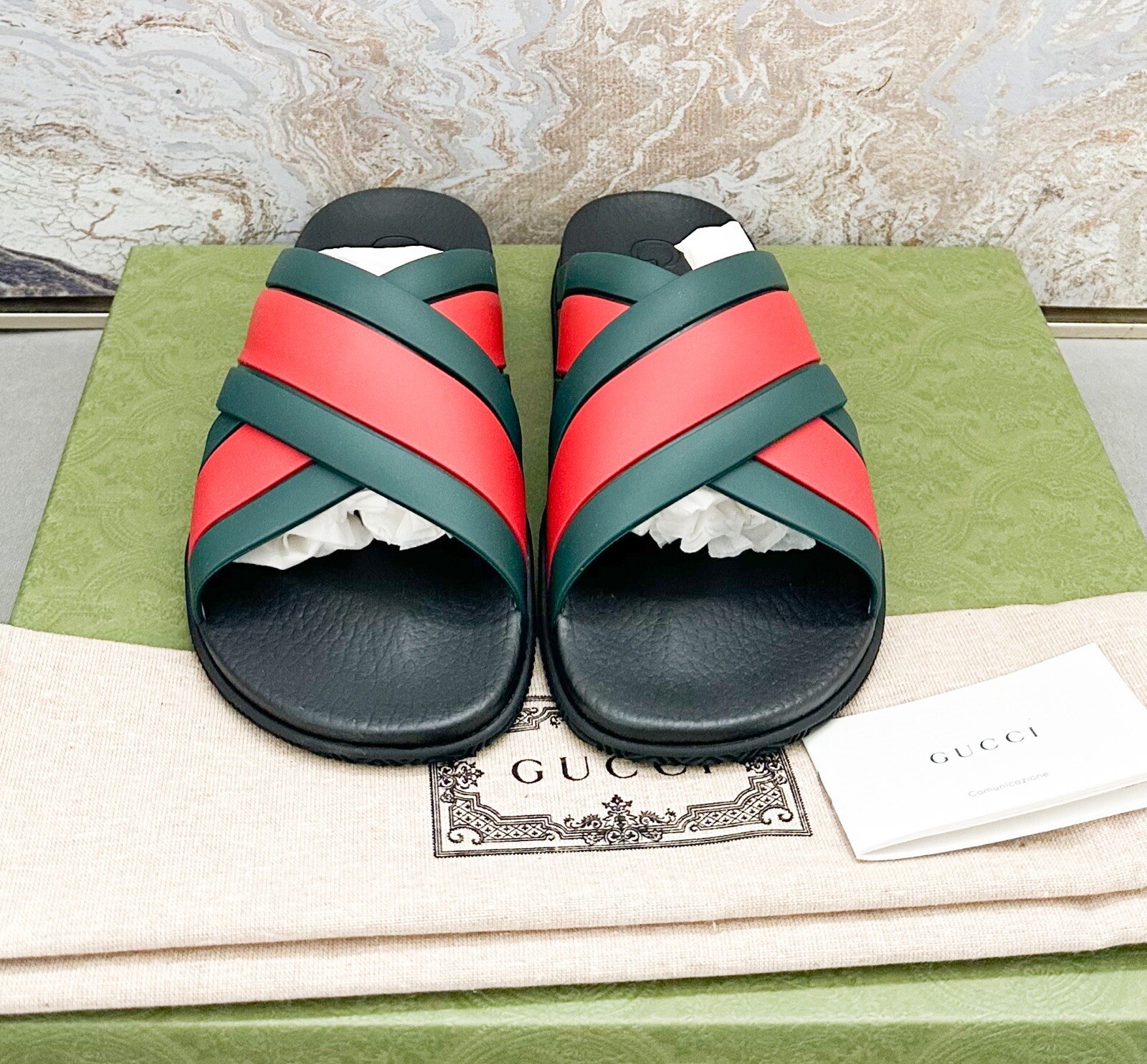 Gucci Rubber Web Criss Cross Slide Sandals