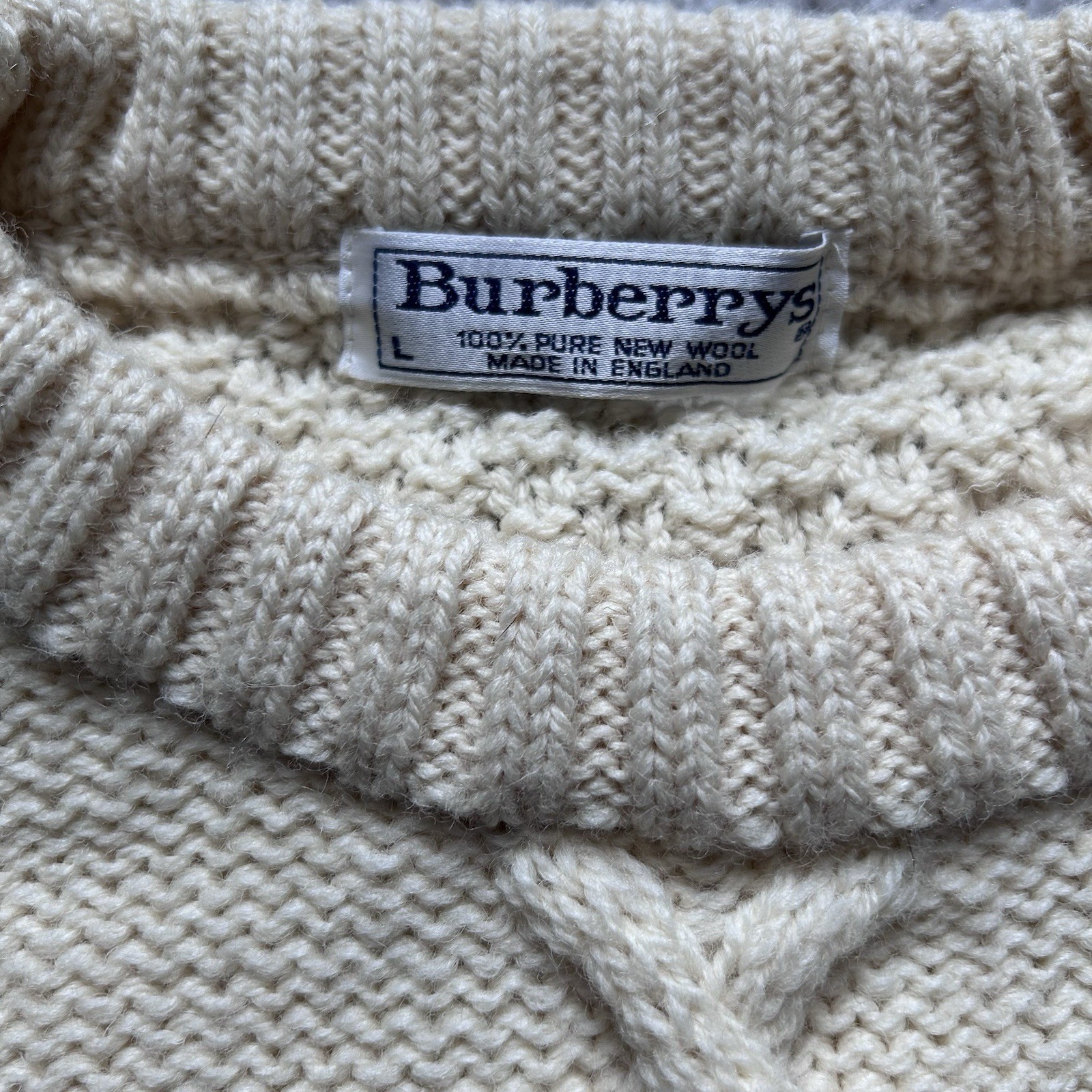 Vintage Burberrys Cable Knit Wool Crewneck Sweater Jumper Made In England Large