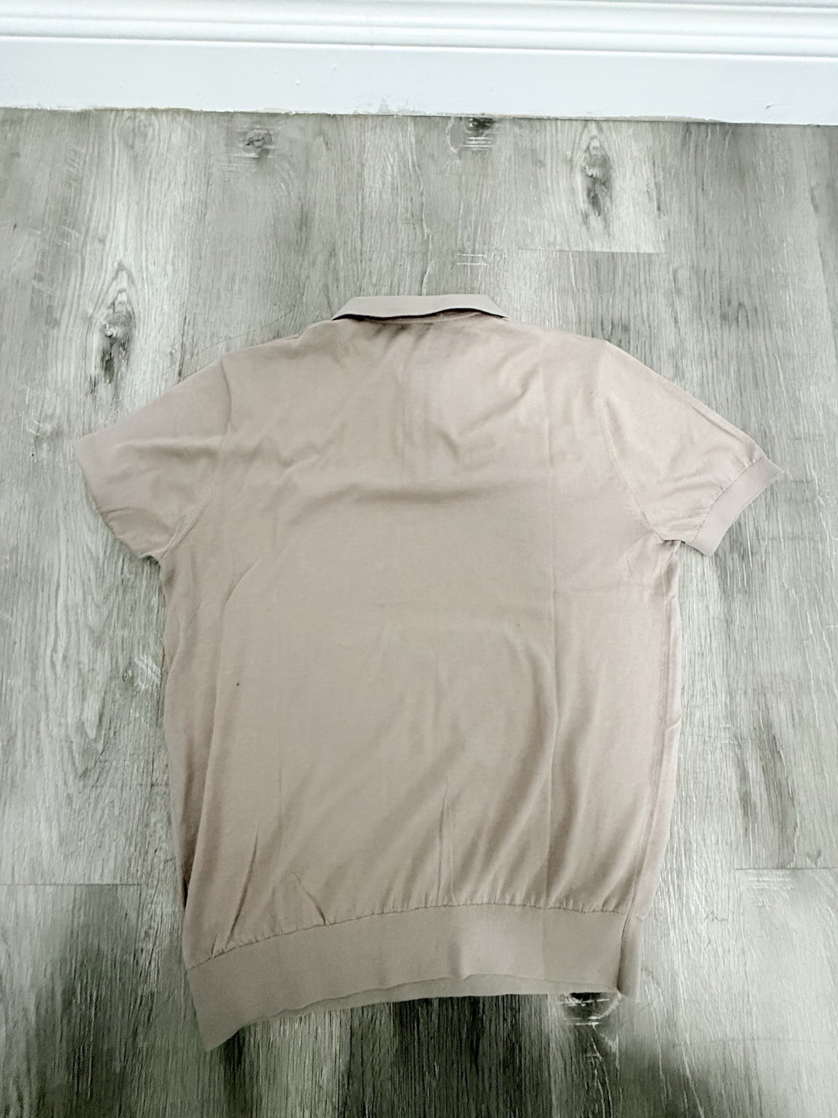 Brioni Men’s Beige Solid Short Sleeve Polo Shirt L Collared 3-Button