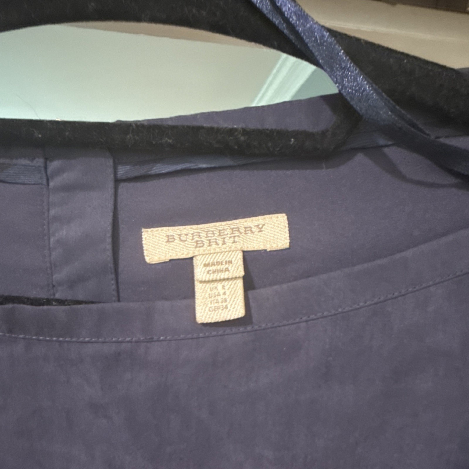 Burberry Brit Navy Solid Silk Wrap Dress Size 4 3/4 Sleeve Knee Length
