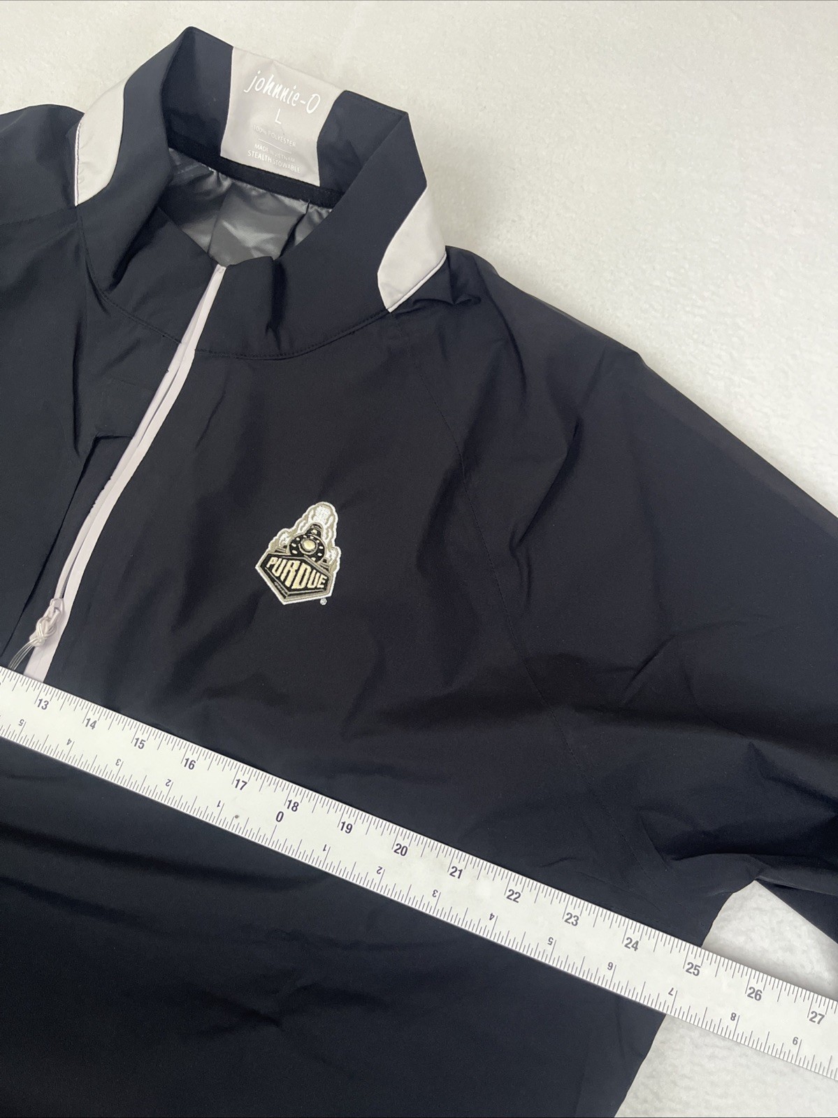 JOHNNIE-O STEALTH STOWABLE SHORT SLEEVE GOLF JACKET SZ L PURDUE BLACK