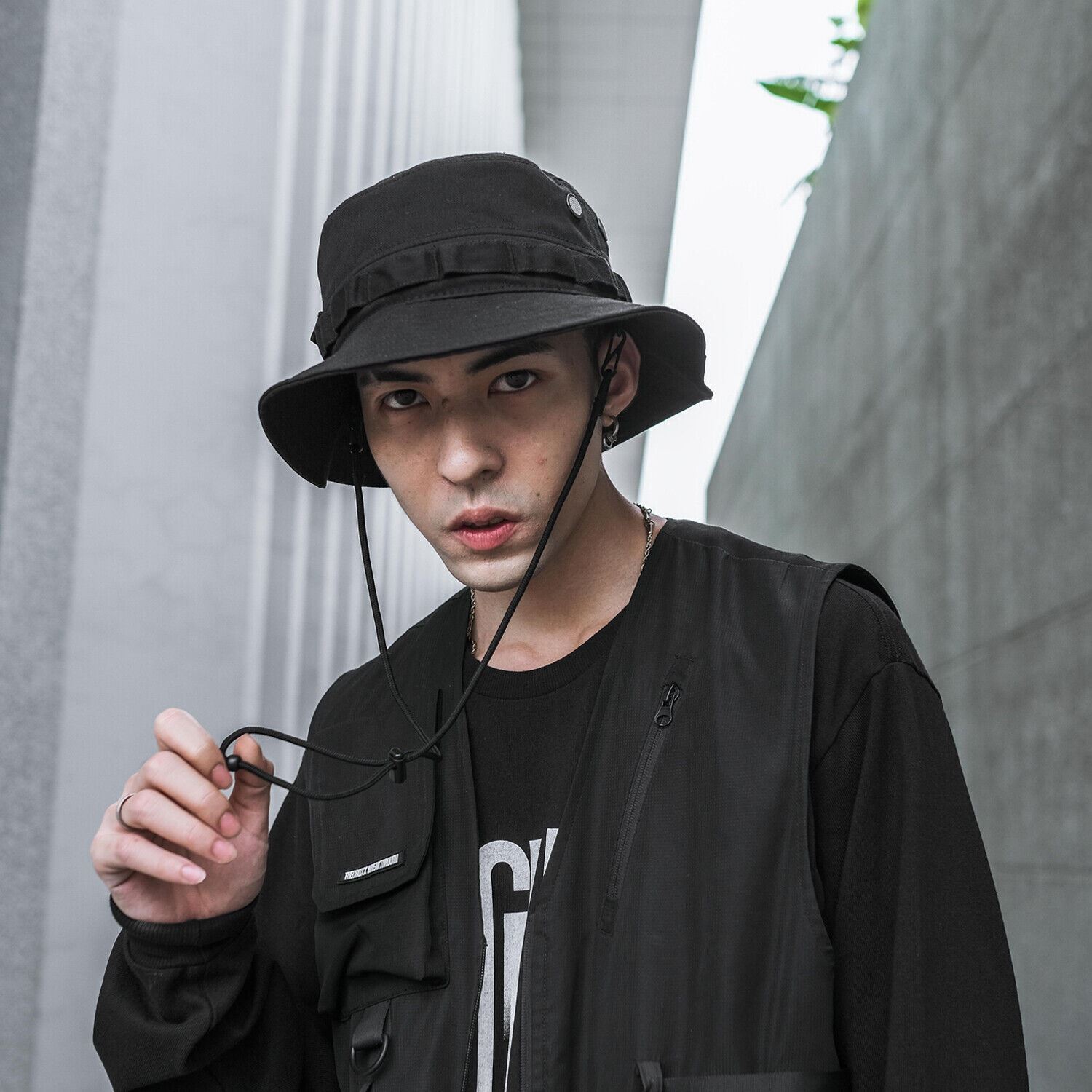 Niepce Unisex Breakthrough Bucket Hat Black Fisherman Cap with Drawstring