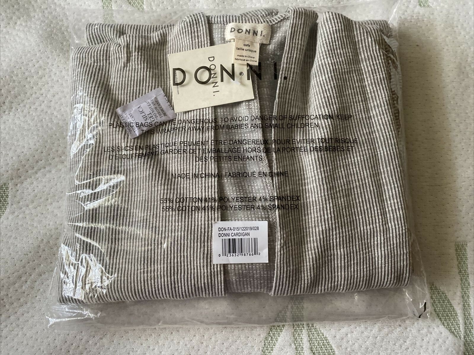 Donni Gray Beige Vertical Striped Sandwash Cardigan Sweater Jacket One Size NWT