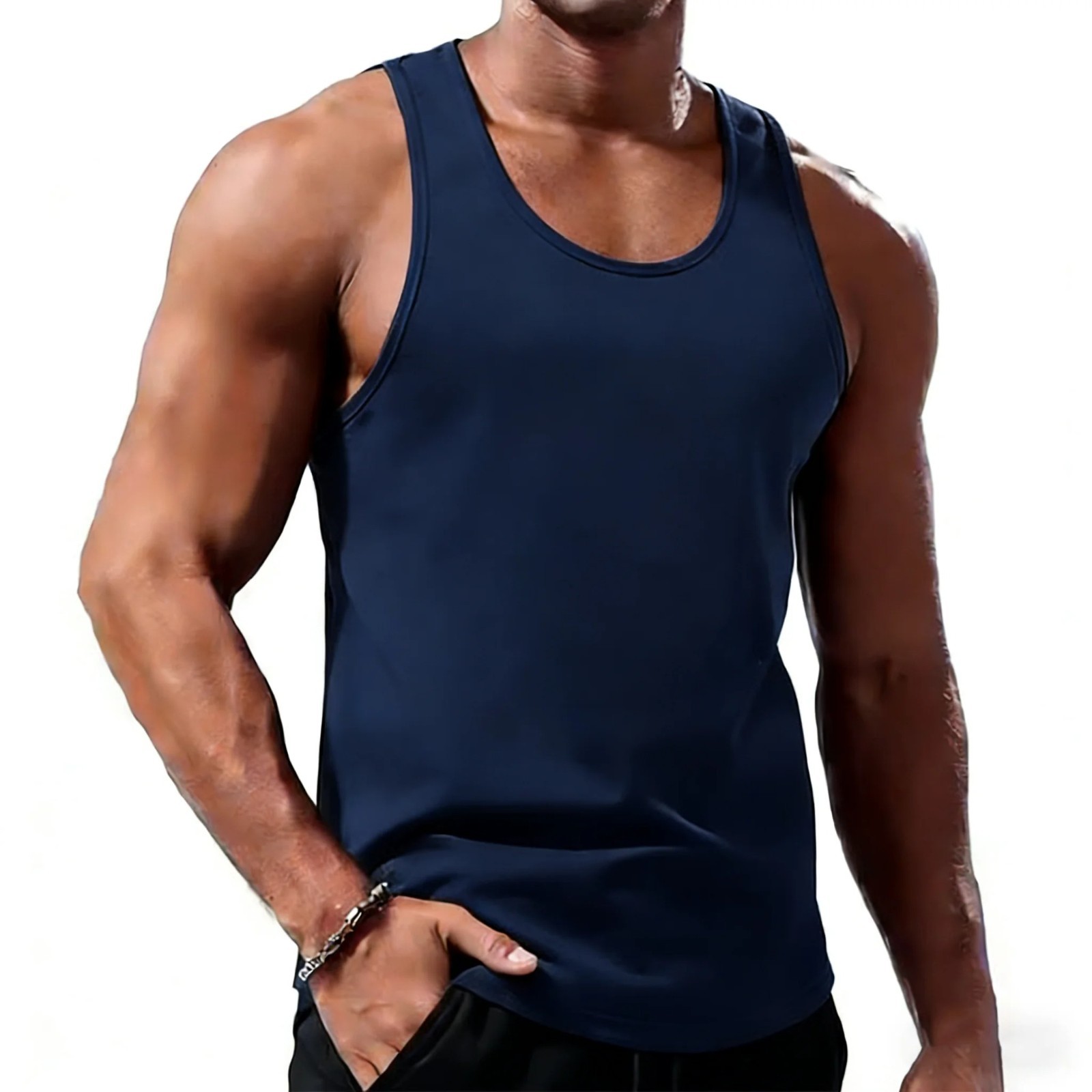 Mens Tank Top Muscle Gym Sleeveless Plain T-Shirts Tee A-Shirt 100%Cotton NEW