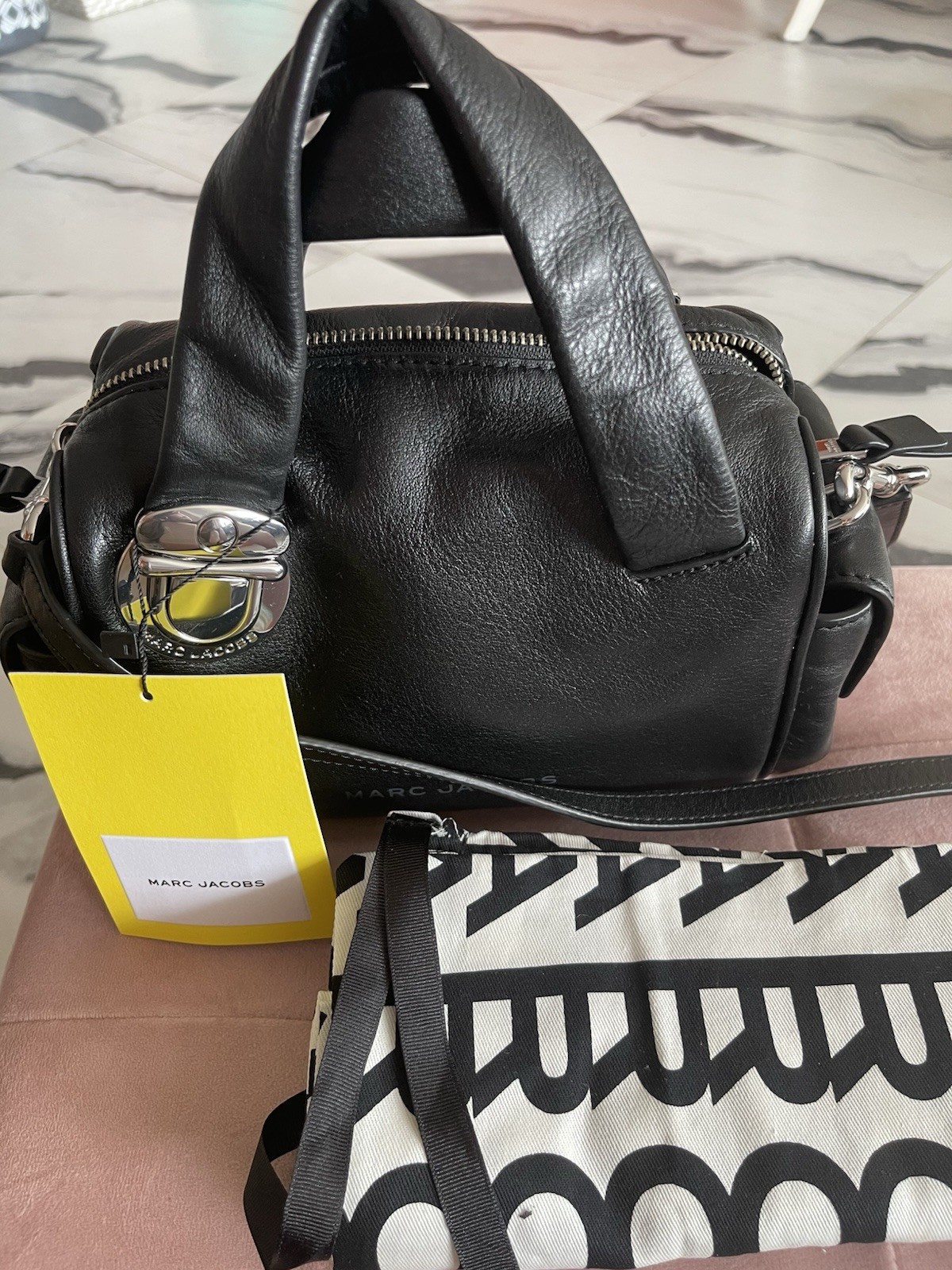 NWT MARC JACOBS Mini Pushlock Black Leather Satchel /Shoulder/Crossbody Bag $550