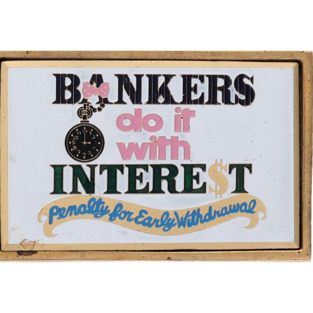 Brass Banker Banking Bank Funny Joke Crude Humor Vtg Belt Buckle Finance Money
