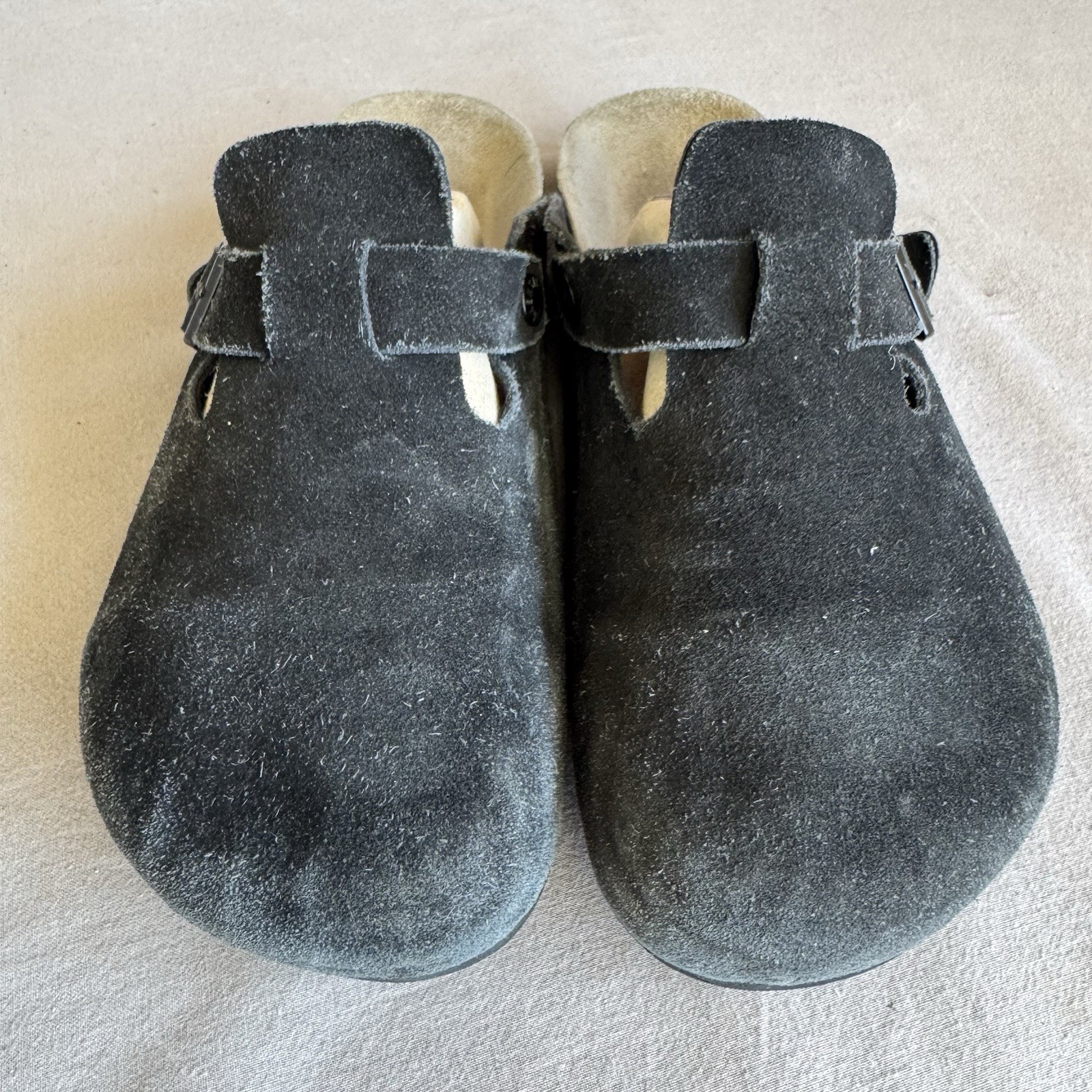 Size 40/W9/M7 – Birkenstock Boston Soft Footbed Suede Leather Black