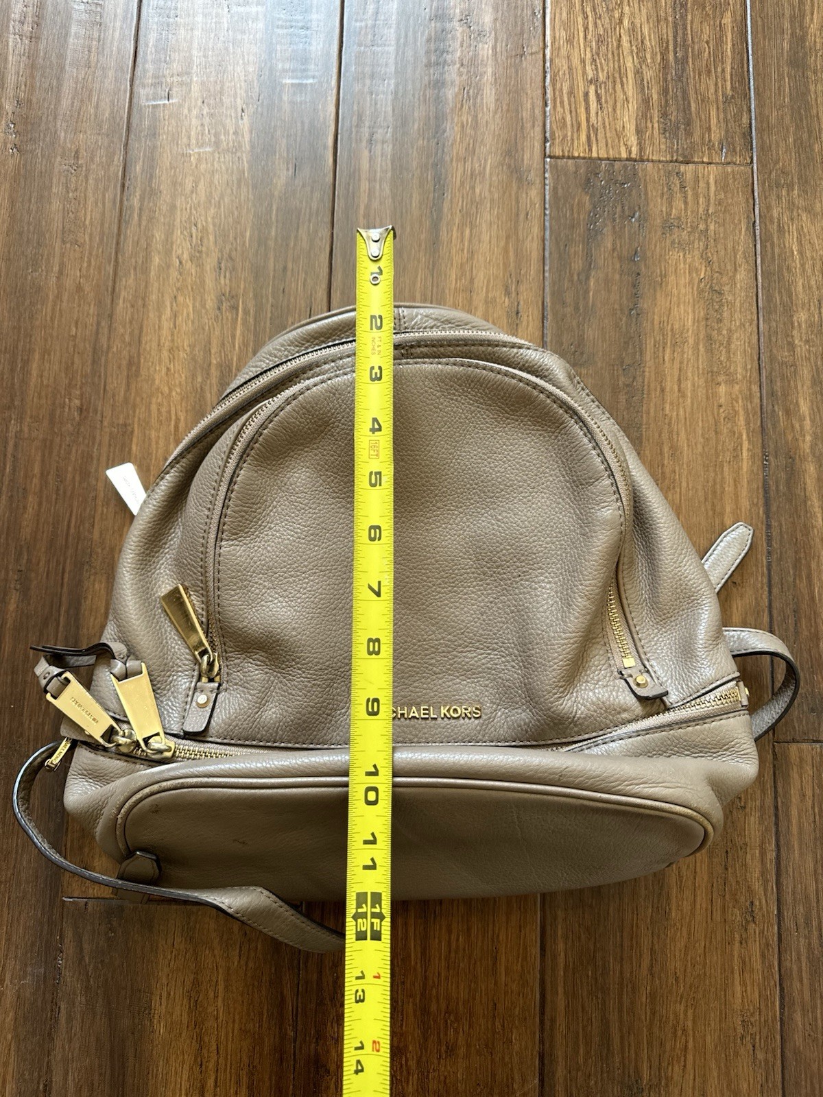 Michael Kors Leather Backpack Pebbled Taupe Gray Gold Hardware Medium Women Bag
