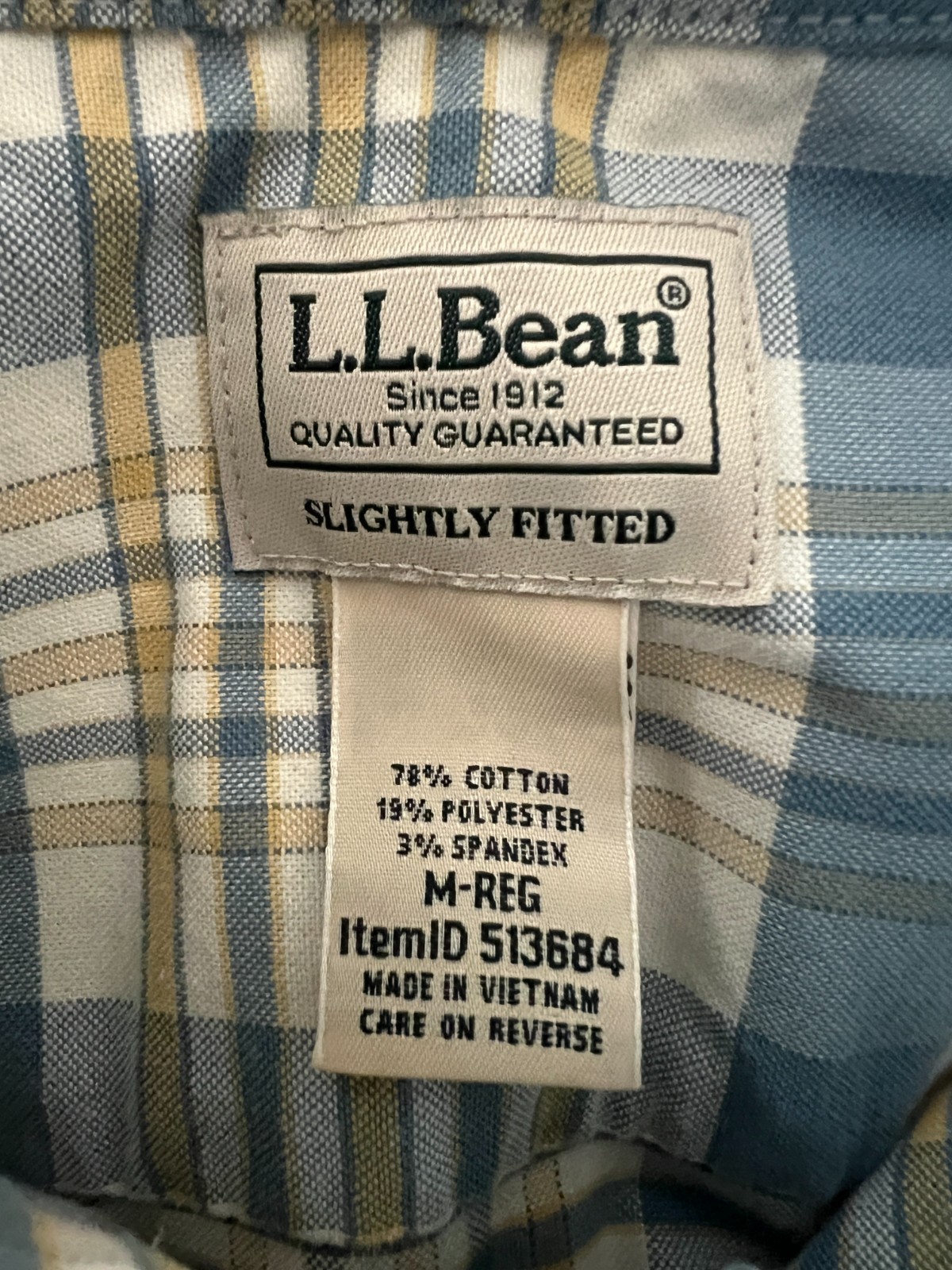 LL Bean Comfort Stretch Oxford Slightly Fitted Plaid Short Sleeve Size M