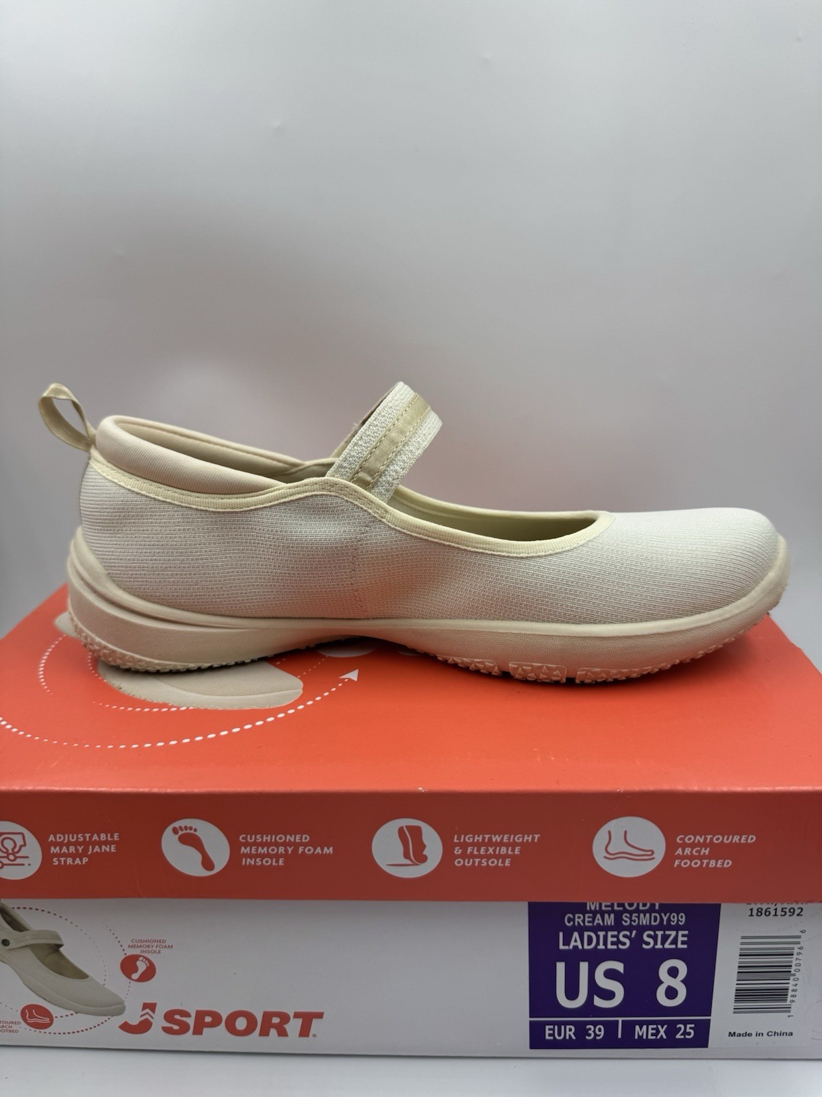 Jsport Womens Shoes Beige Mary Jane Memory Foam Contoured Arch Lightweight 8