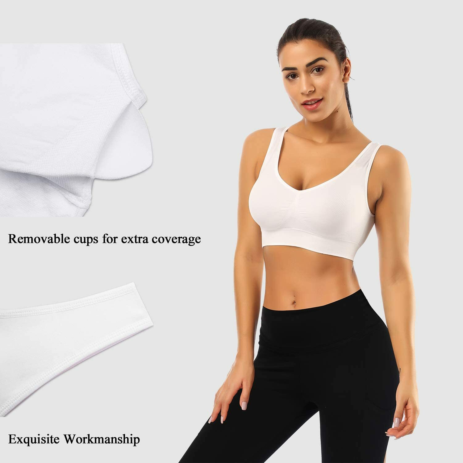 2 Pack Seamless Removable Pads Sleep Bras Yoga Bra Comfort Sports Bras for Women