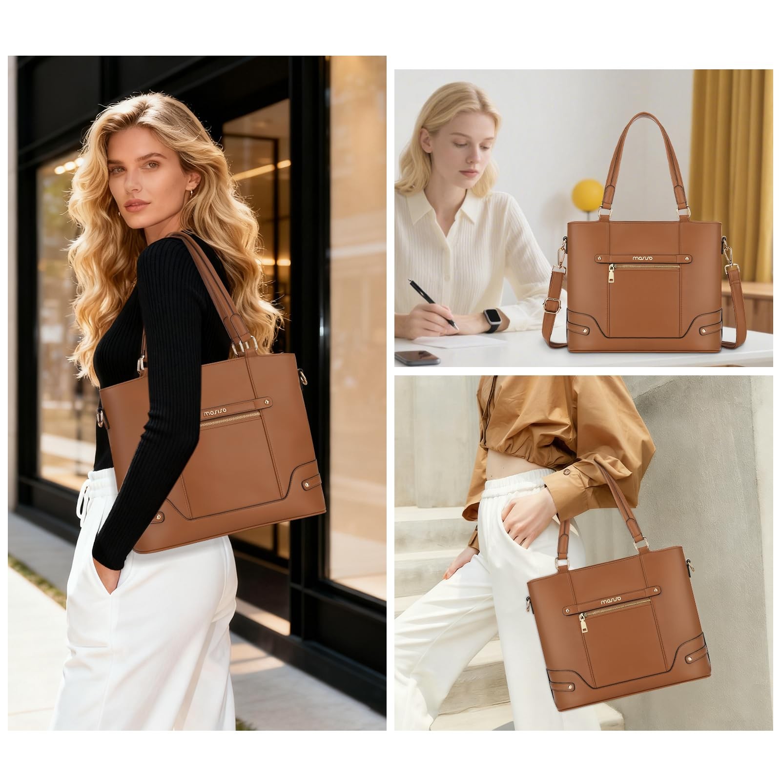 MOSISO Soft PU Leather Satchel Purses for Women, Stylish Large, Brown