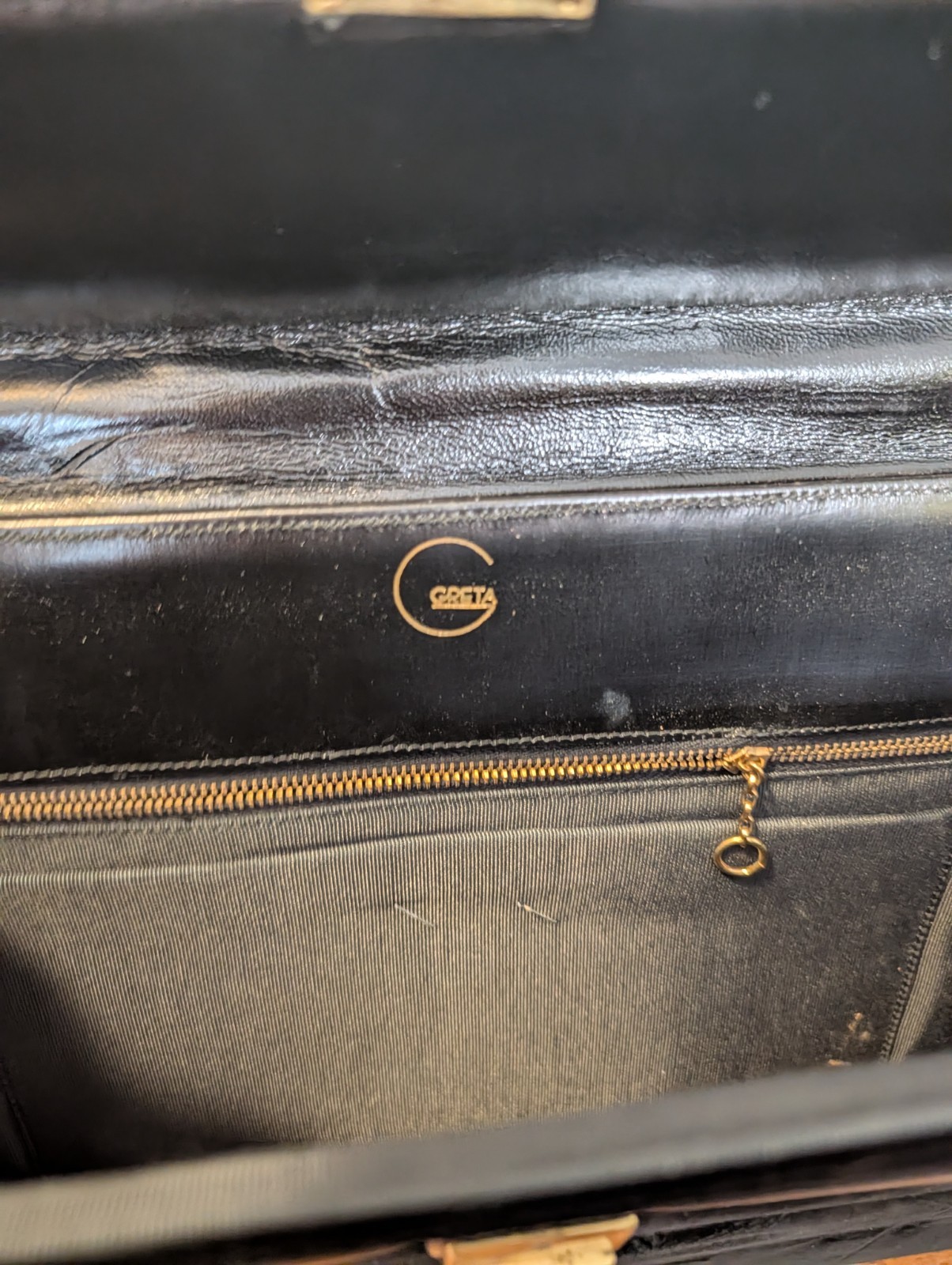Vintage GRETA Black Velvet Tote Handbag Purse 15″ Wide Flat Mid Century Elegant