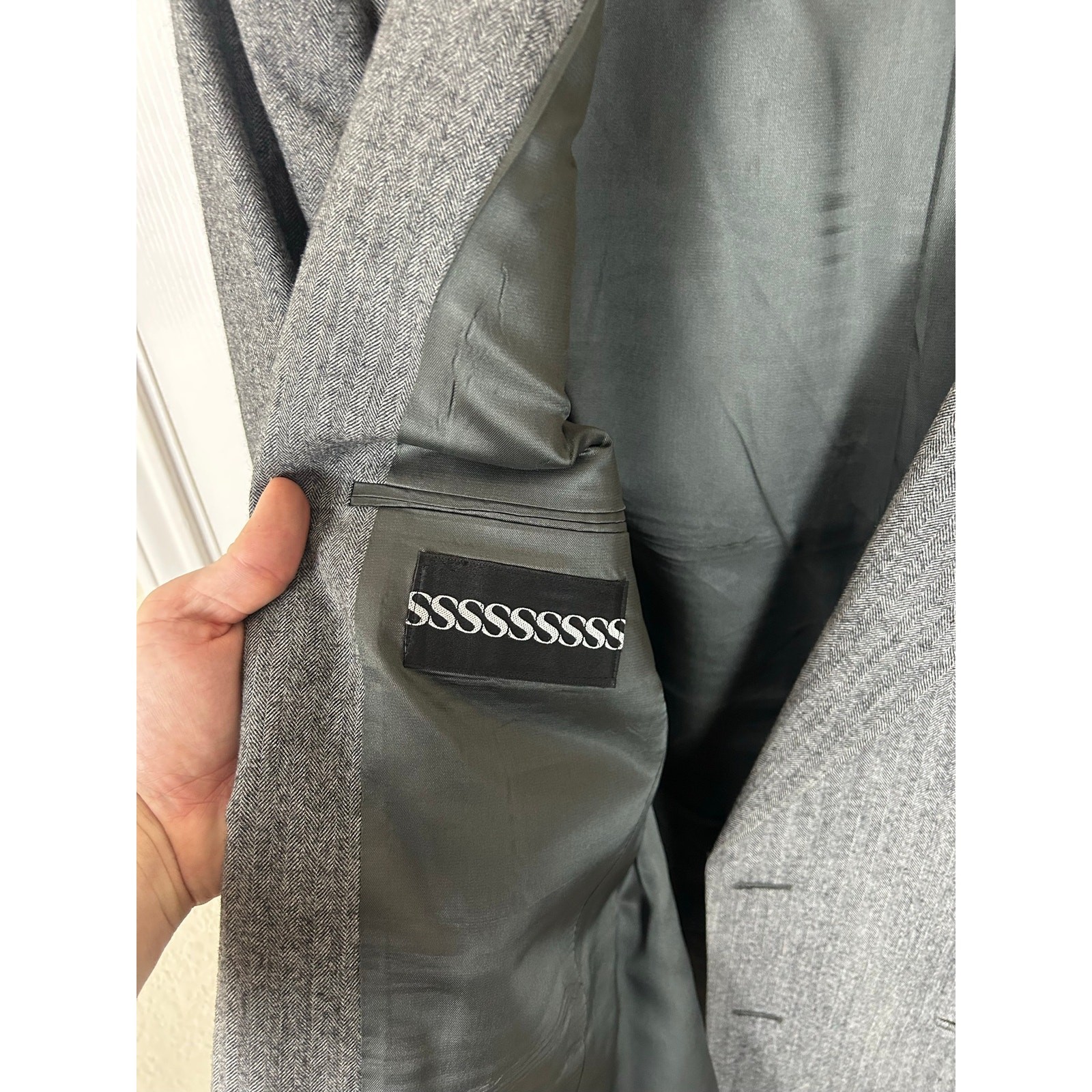Vintage 1980s Syms Tailored Herringbone Blazer Mens USA ACTWU 38R US