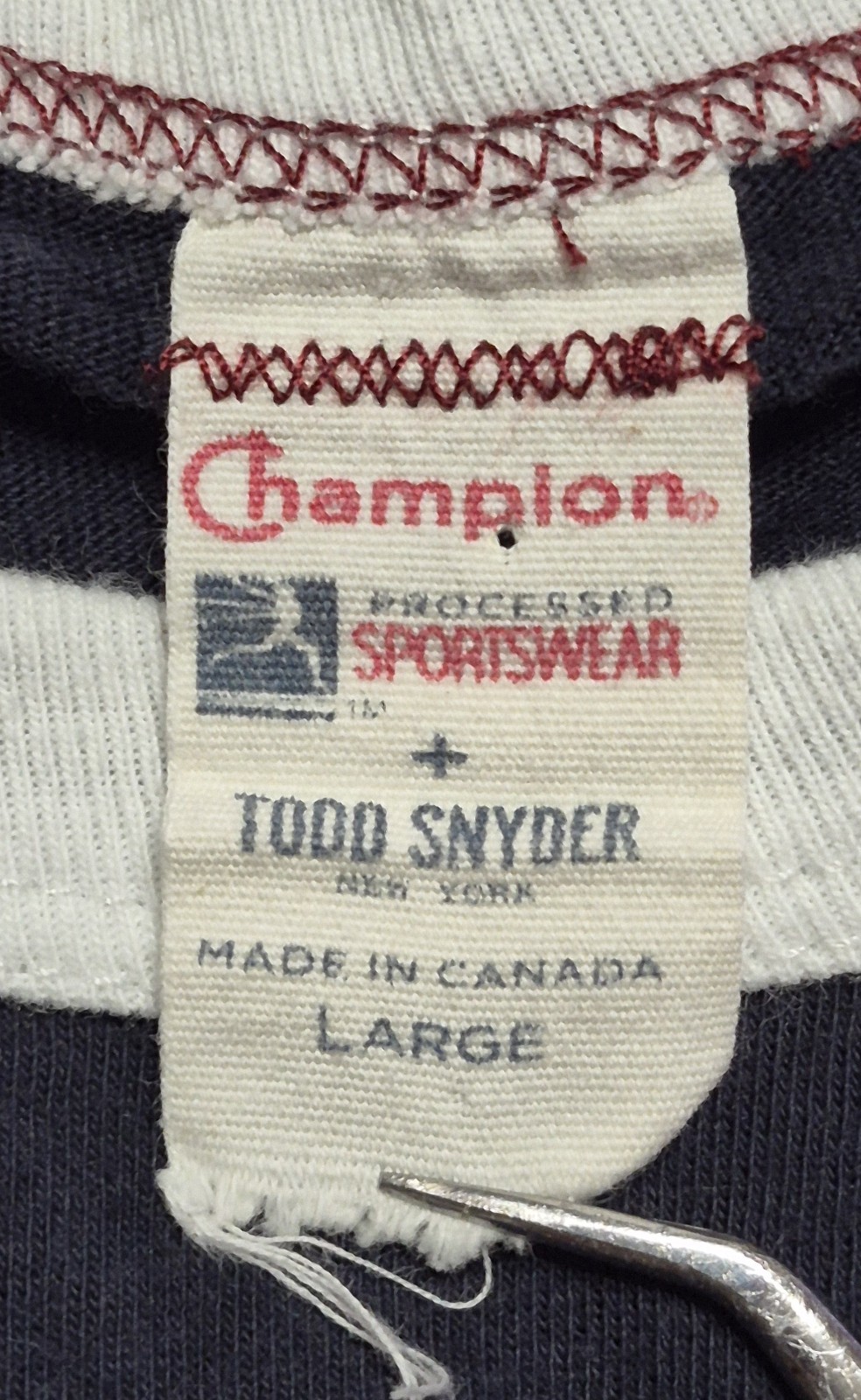 Champion Todd Snyder Ringer Crewneck Black Shirt Size Large Single Stitch