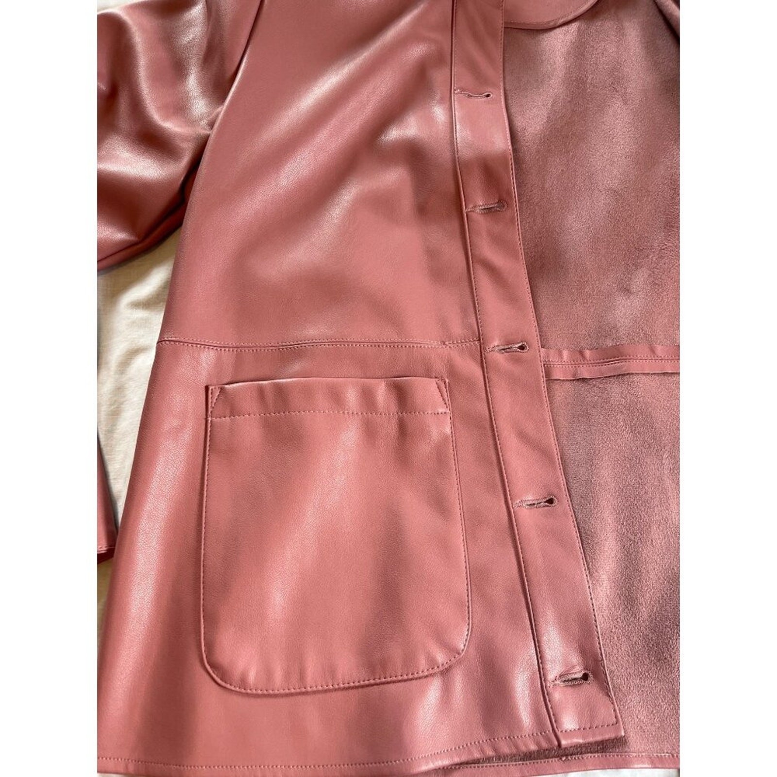 Marc New York Vegan Leather Jacket M Pink Butter Soft Button Closure Vintage