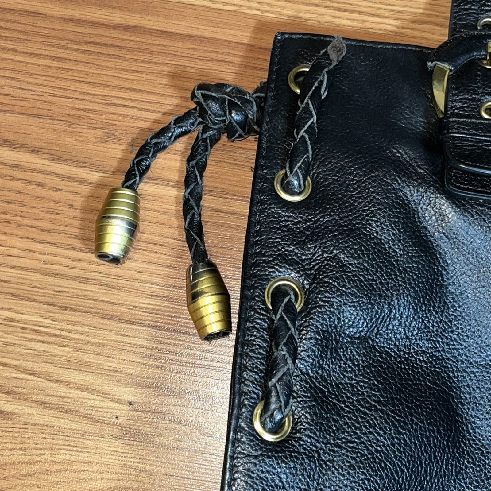 APC Pebbled Leather Handbag Large Rope Braided Buckle Brass Accent MSRP $560