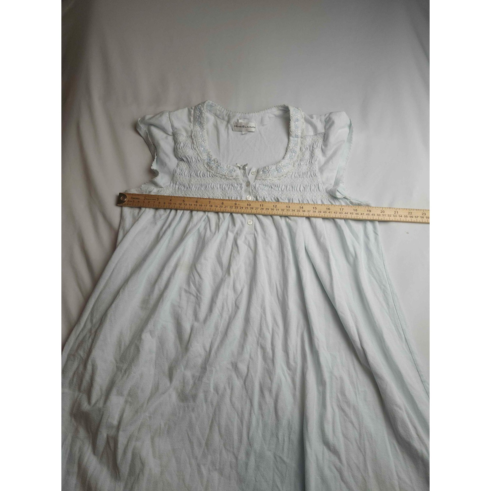 Miss Elaine Nightgown Small Light Blue Smocked Floral Embroidered Sleepwear
