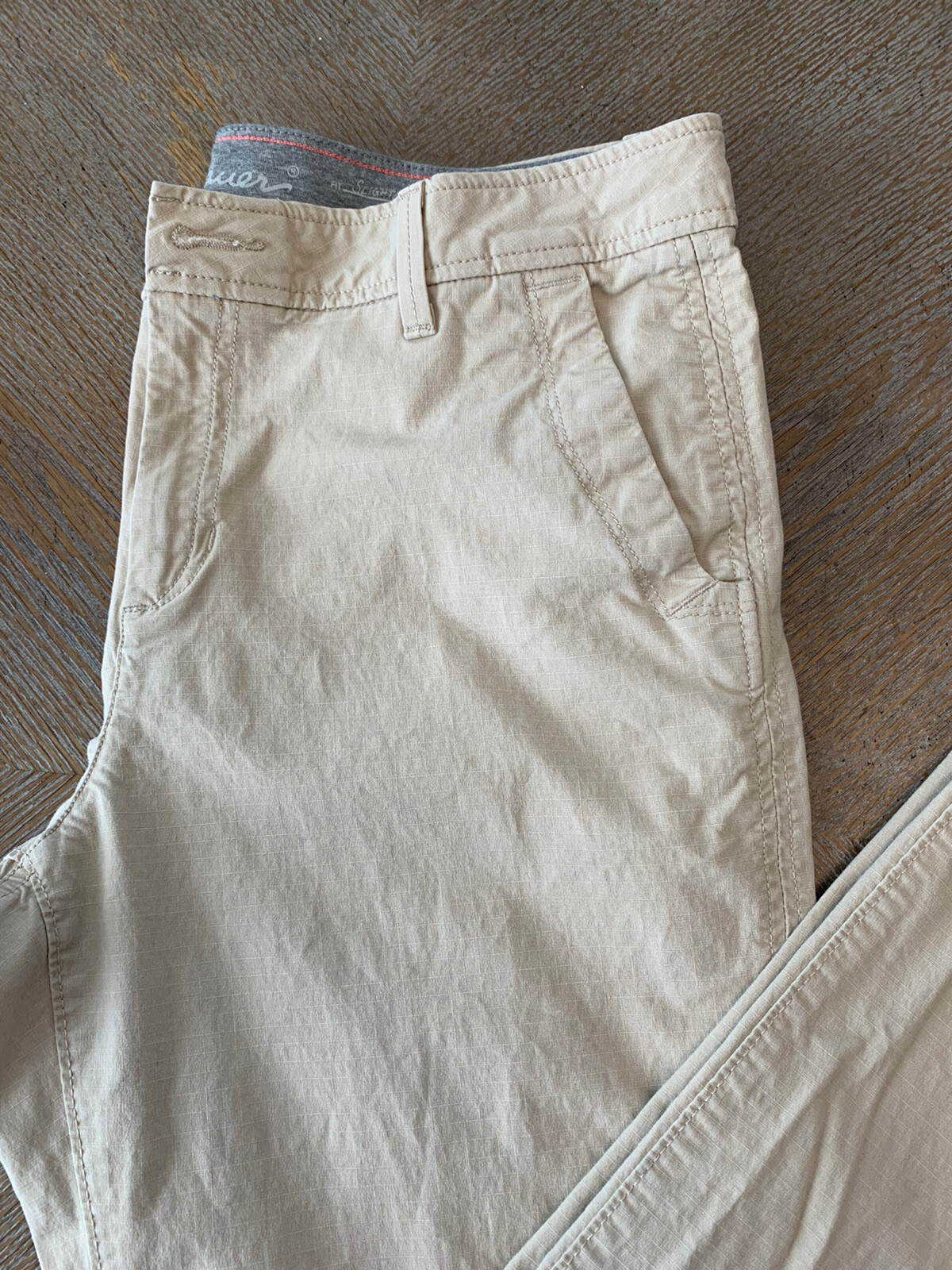 Eddie Bauer Slightly Curvy Pants Straight Stretch Pants Size 12 Beige Waist 36”