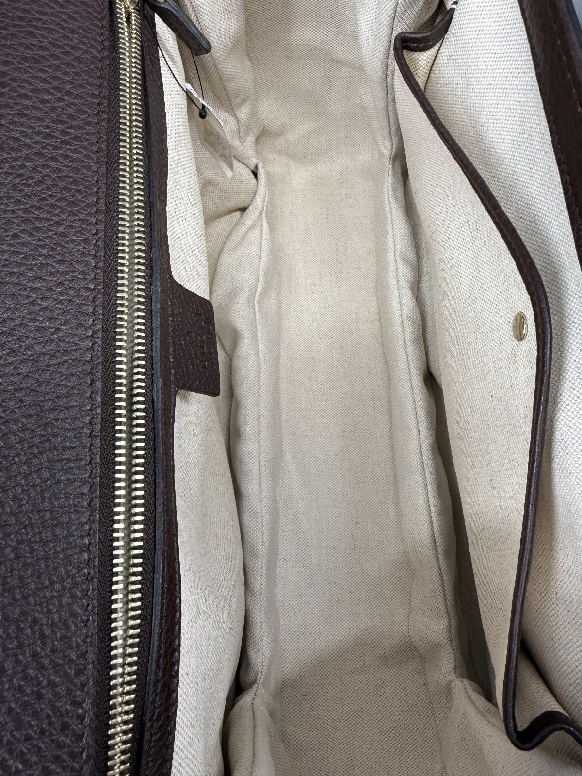 Gucci Beige/Ebony GG Canvas and Leather Large New Bamboo Top Handle Bag
