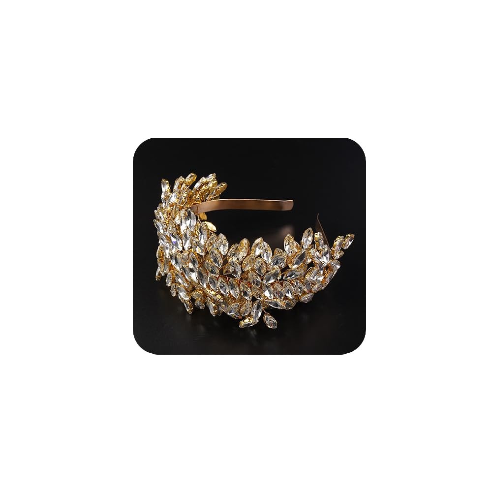 Crystal Bridal Headband Tiara 13cm Diameter Gold – Handmade Wedding Hair