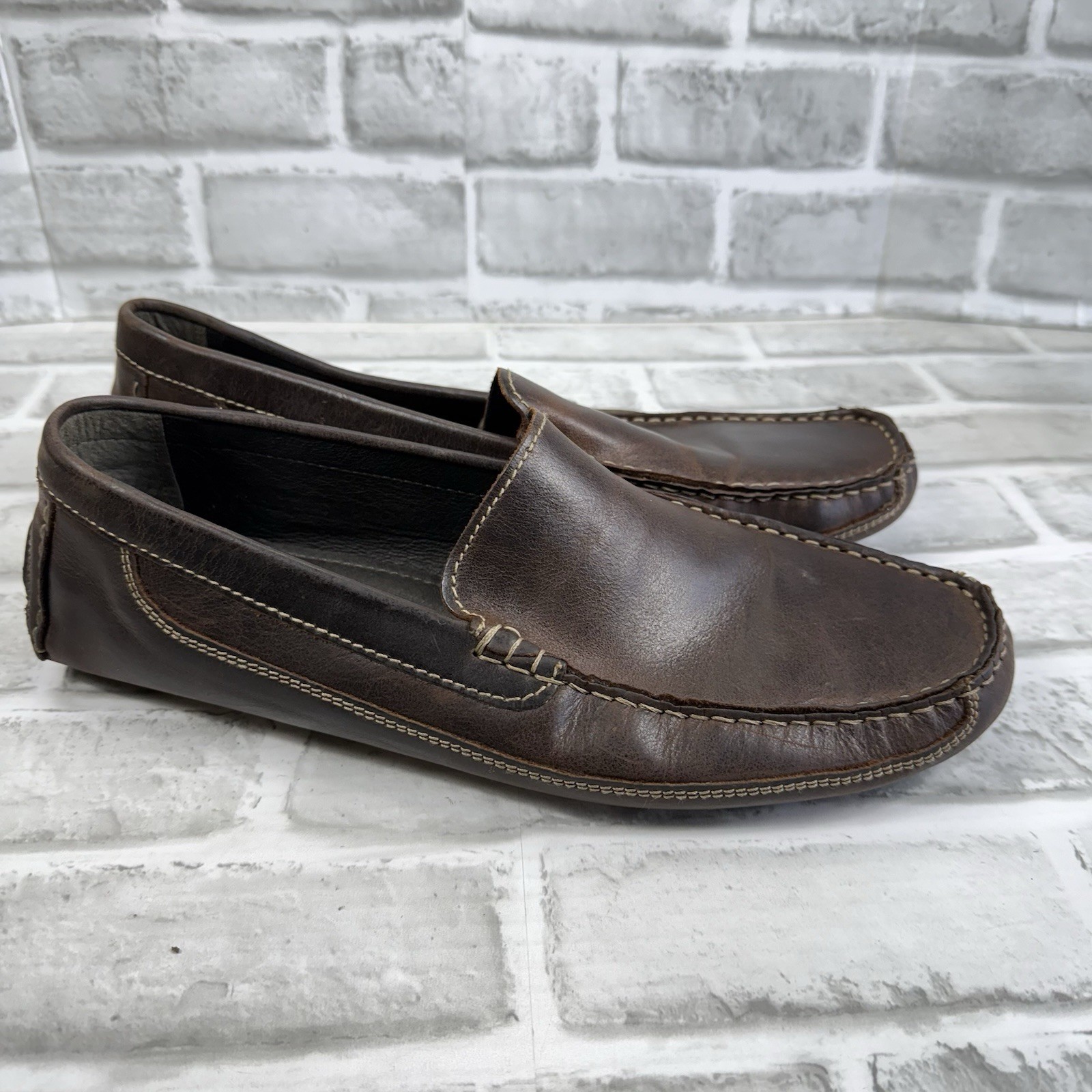 JF J Ferrar Men’s Size 11 Brown Leather Slip On Moc Driving Loafer Shoes