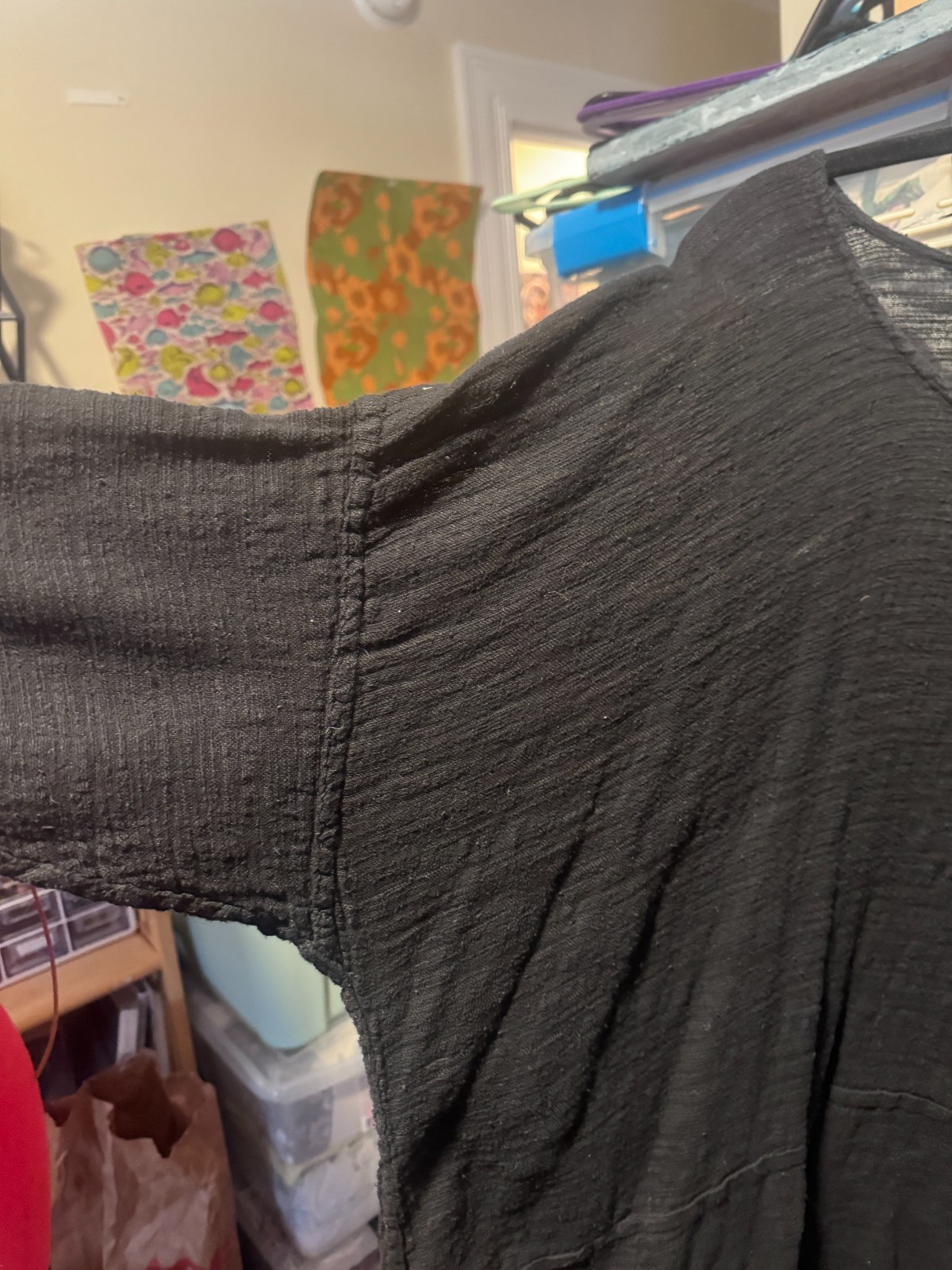 Flax Black Semi-sheer black long sleeve top