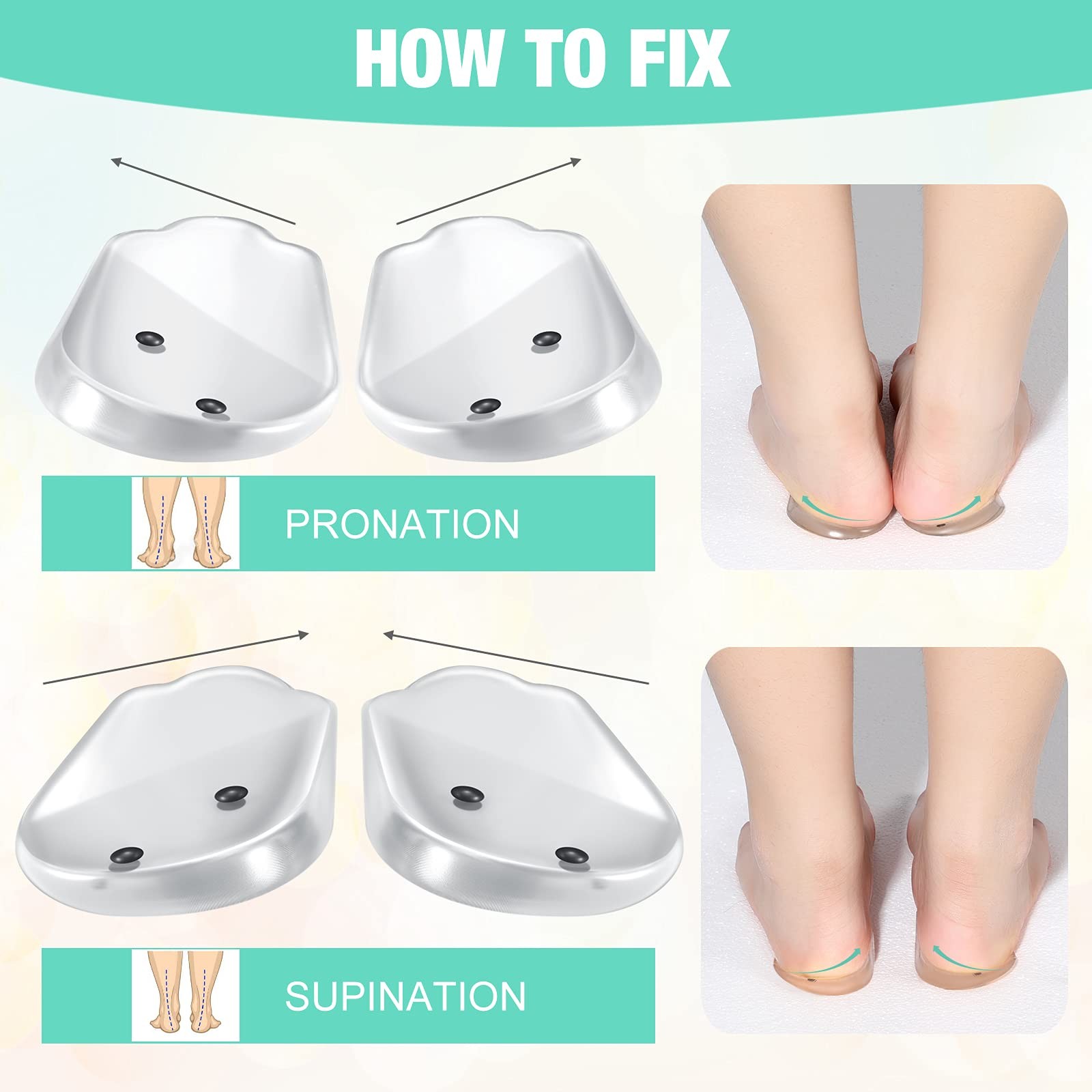 4 Pairs Medial Lateral Supination Wedge Insoles Silicone Shoe Heel Inserts