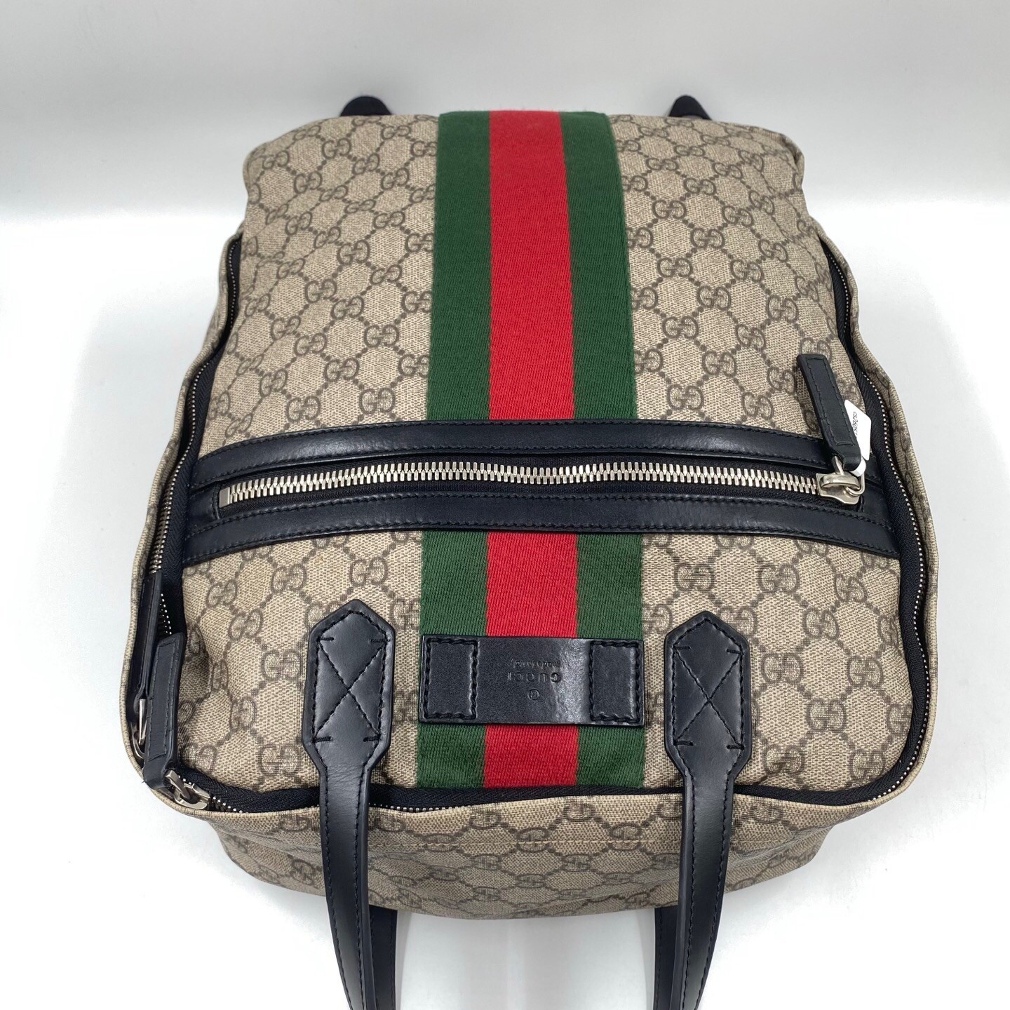 Gucci Sherry Ophidia GG Supreme Monogram Backpack Beige Canvas Web Black 051809