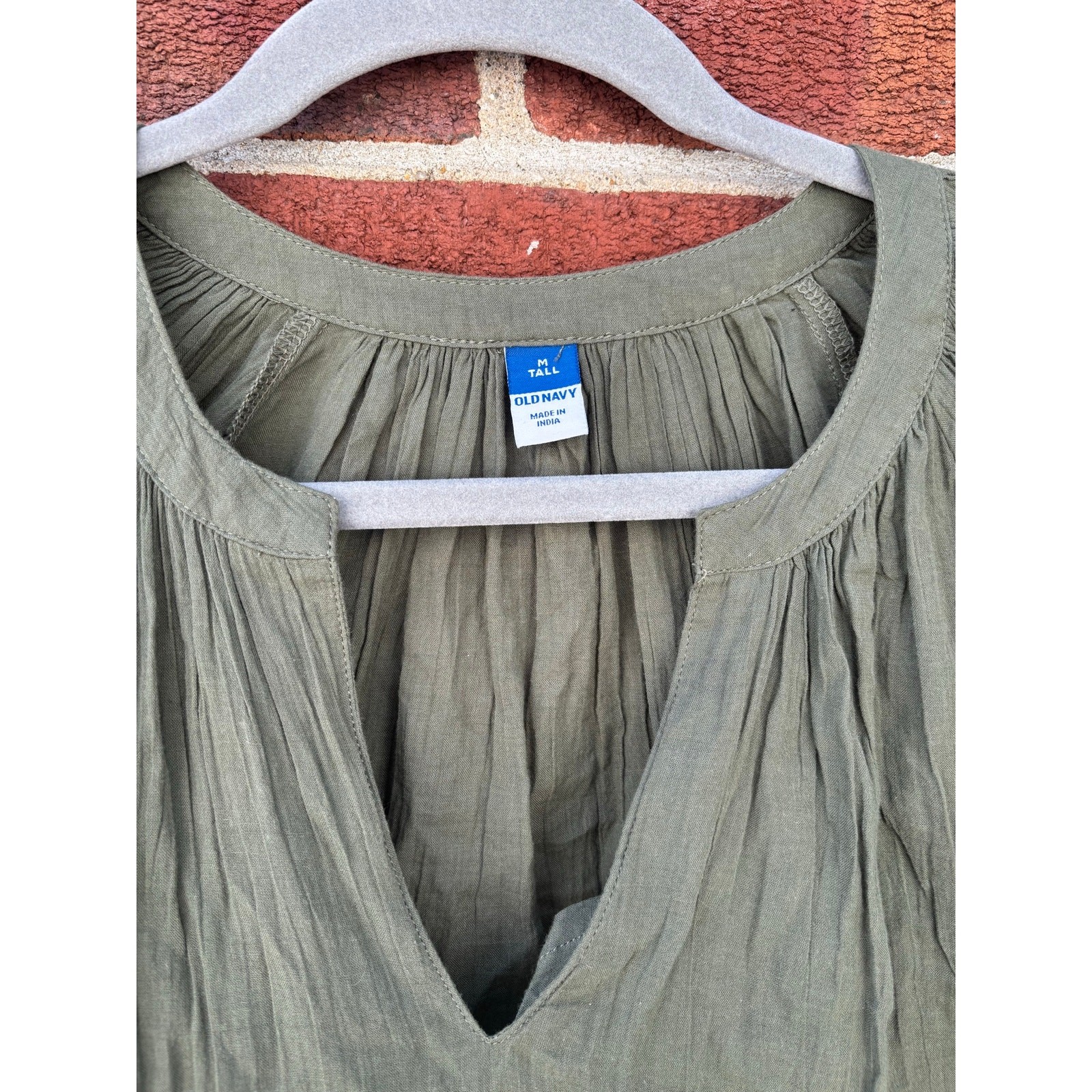 Old Navy Olive Green Peasant Blouse Medium Tall Boho Long Sleeve Cotton Top