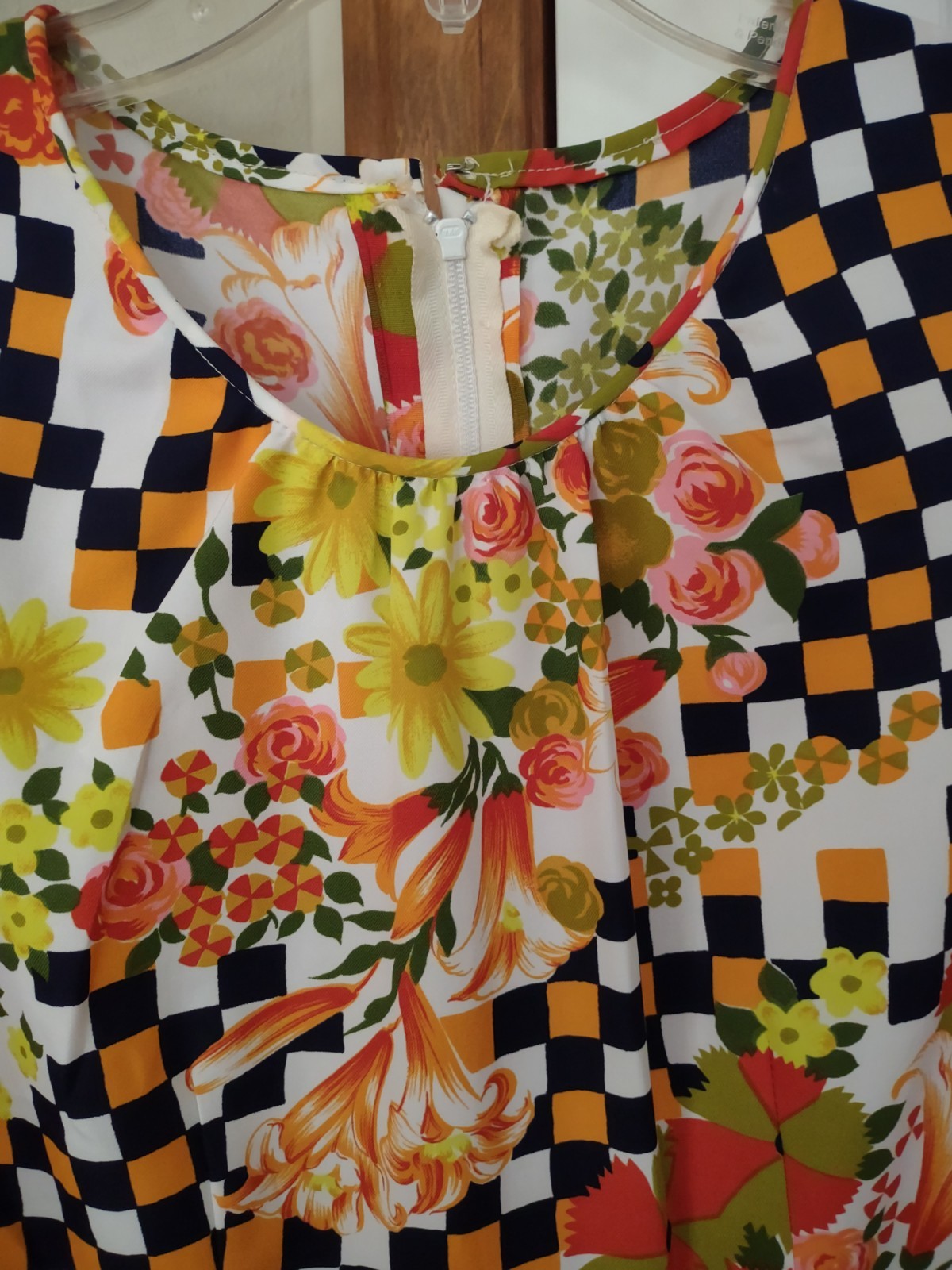 FUNKY FLOWER CHILD MCM ’70S POLYESTER DRESS 3/4 BELL SLEEVES SIZE SMALL HANDMADE