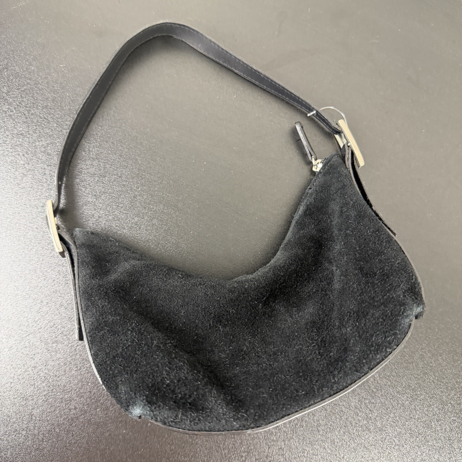 Kathy Ireland Y2K Mini Small Handbag Purse Black Leather Suede Casual Simple