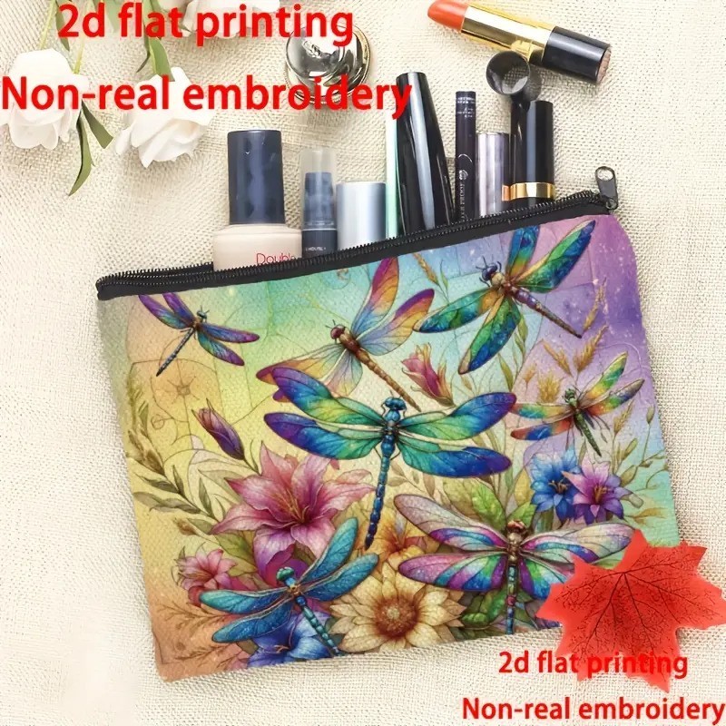 Spring Vibrant Butterfly and Flowers Makeup Bag – Double-Sided Printed