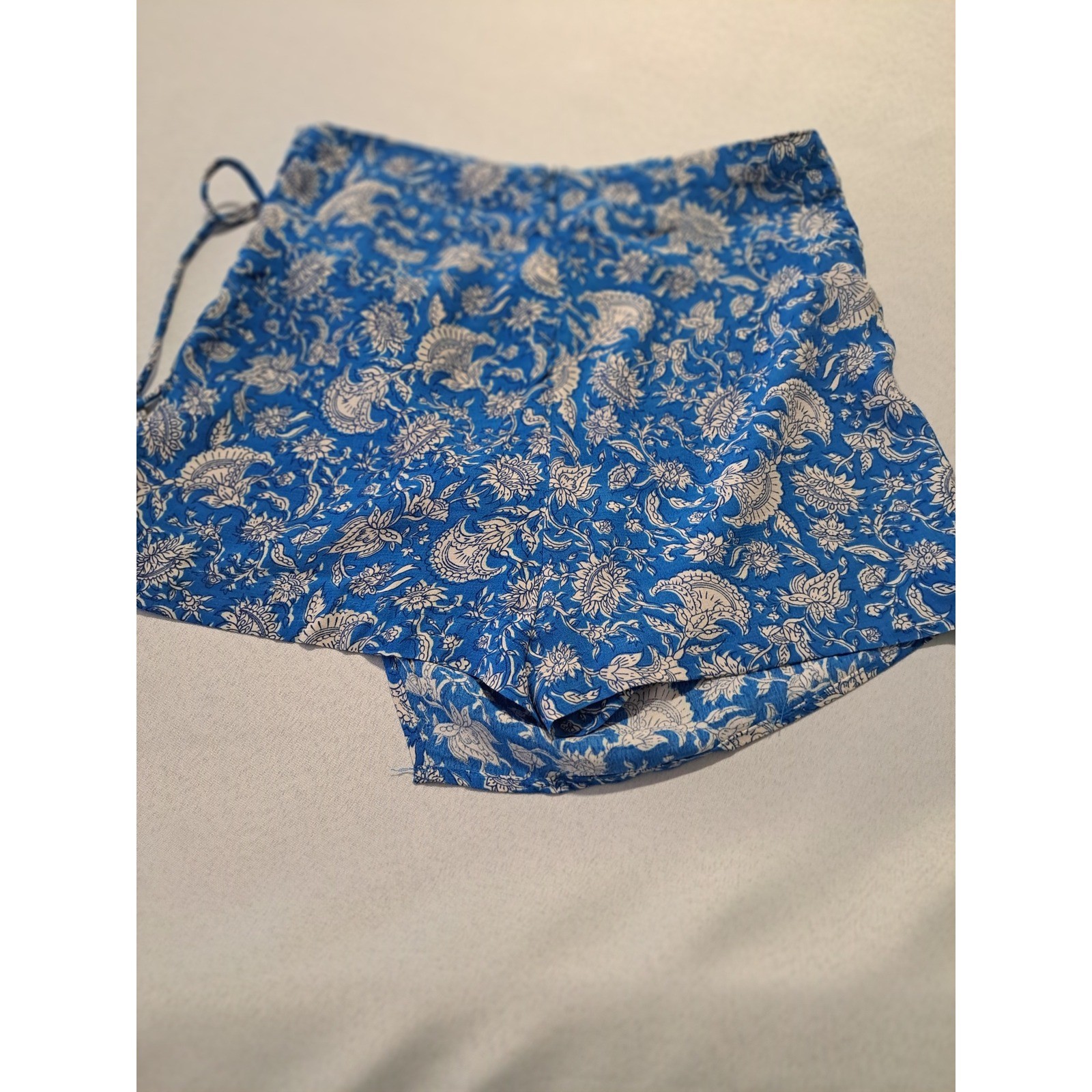 Zara Blue White Floral Print Wrap Skort Side Tie Mini Shorts Womens Medium