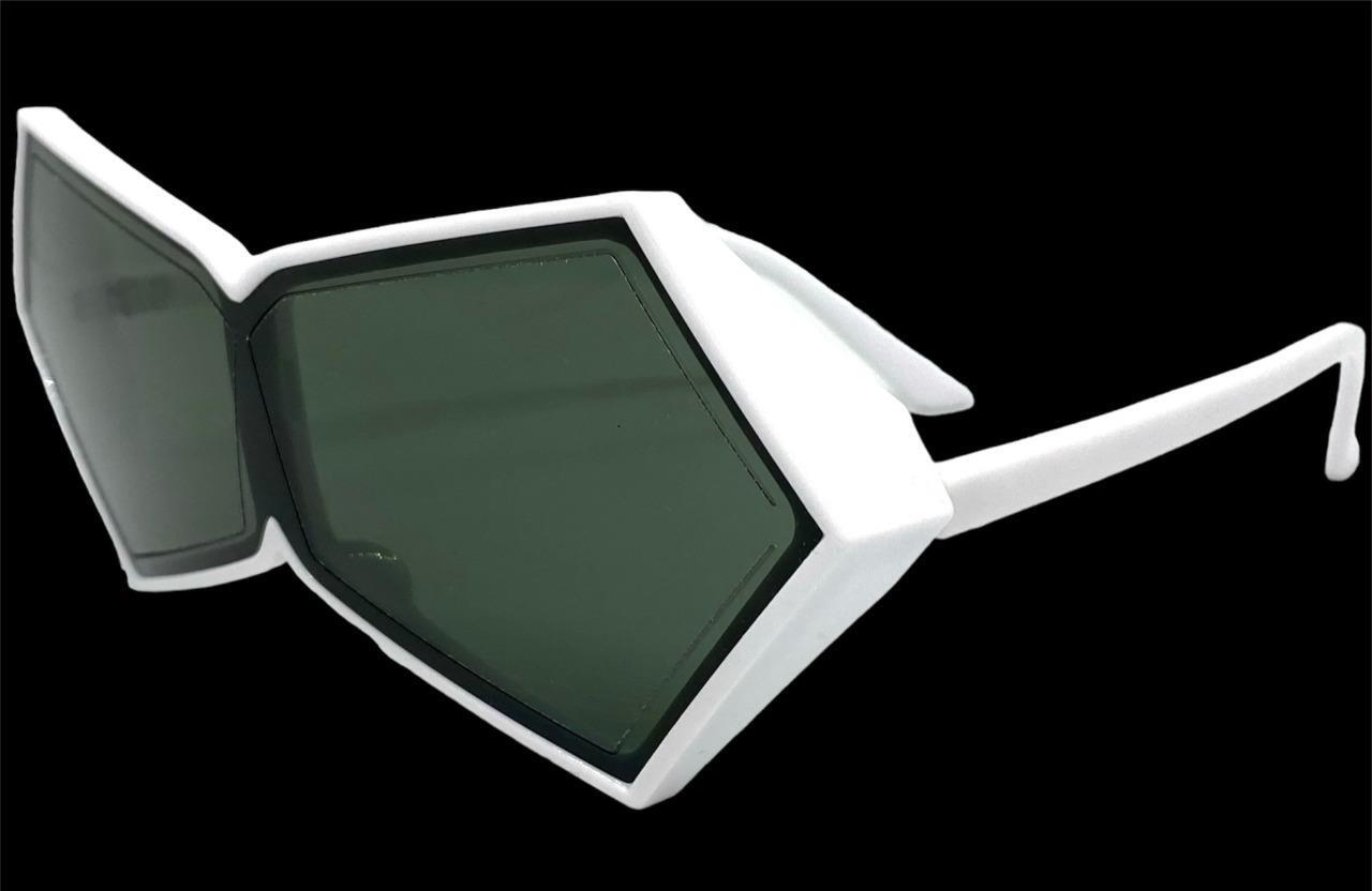Futuristic Space Robot Modern Shield Party Raver DJ SUNGLASSES Funky White Frame