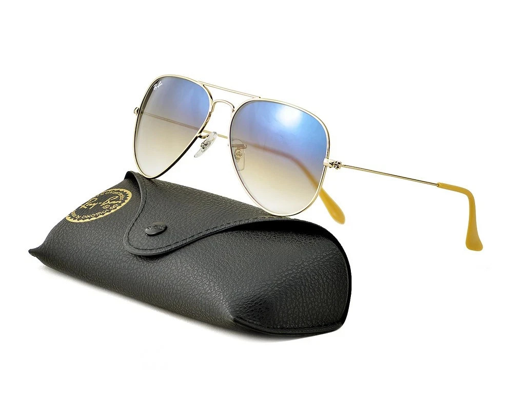 Ray-Ban Sunglasses RB3025 Aviator Gradient Gold Frame Light Blue Lenses 58mm