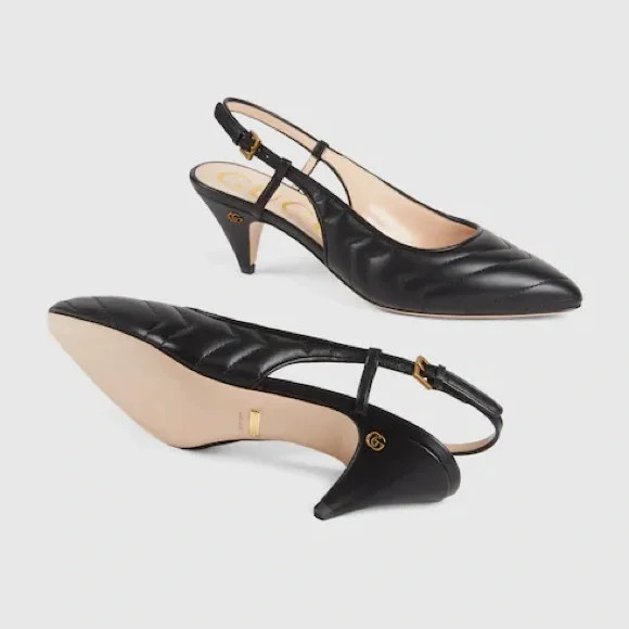 NIB GUCCI Matelasse Leather Kitten heeled Slingback 7.5