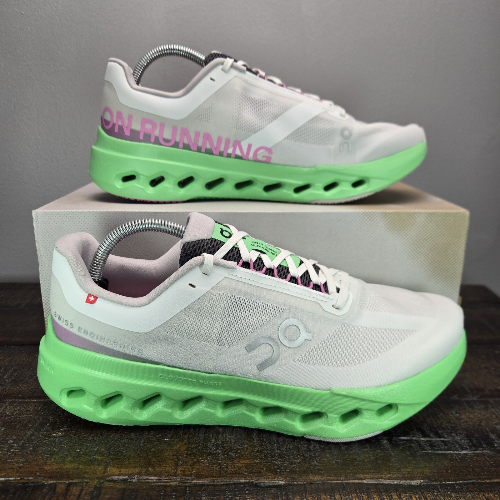 ON Cloudsurfer Mens Size 9.5 Comfy Running Shoes Sneakers Gym Gray Green Pink
