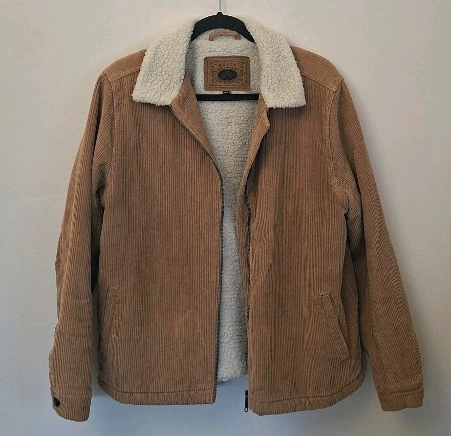 Rusty Corduroy Jacket Womens Size 12 Tan Sherpa Lined 90s Surf Bomber Coat Indie
