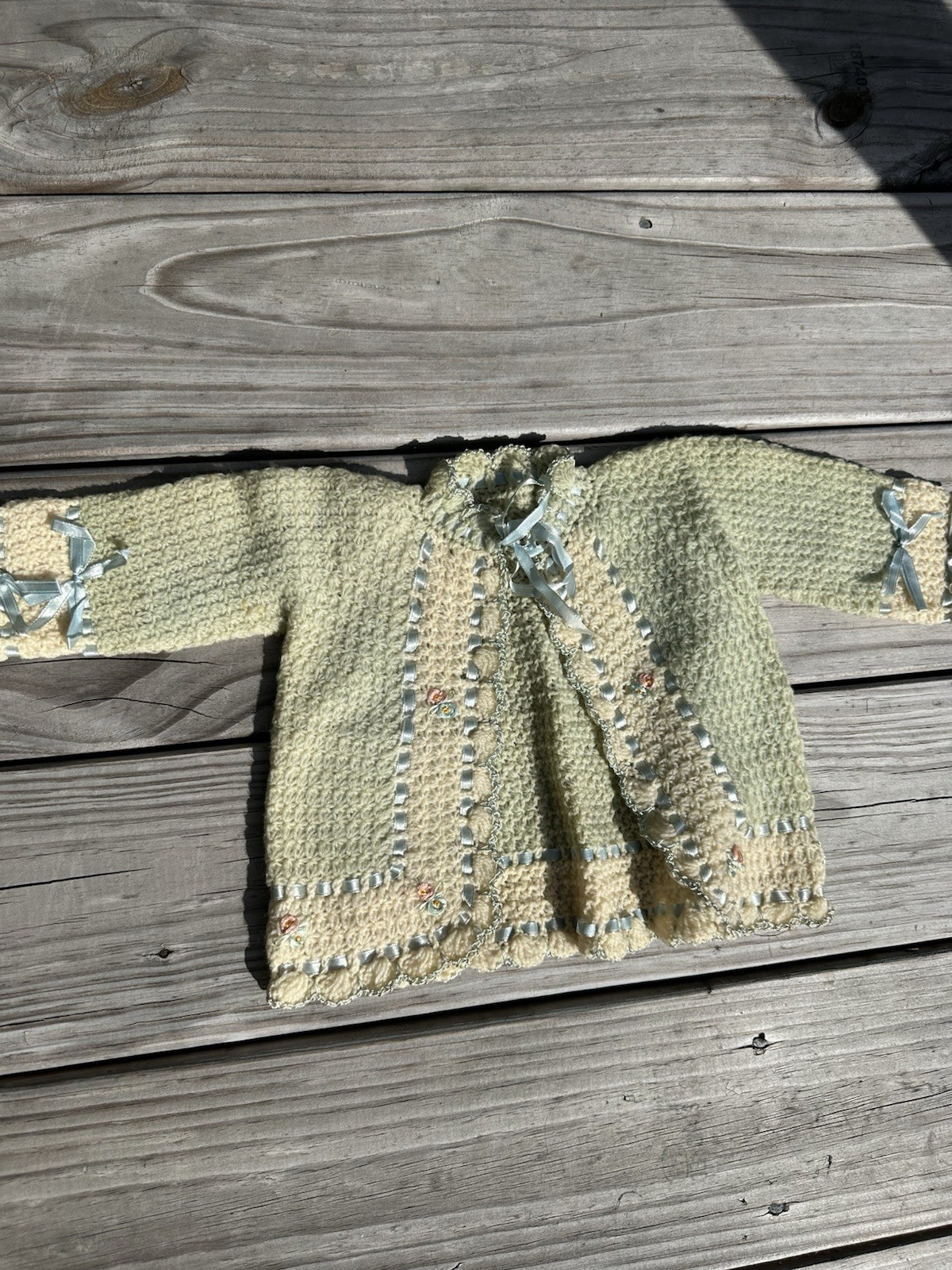 Vintage Early 1900s Knit And Embroidered Baby Sweater Size 6-12 Months