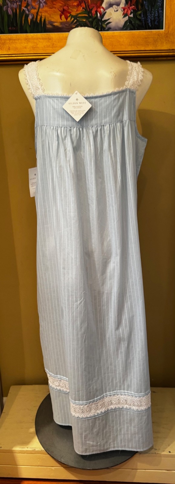 EILEEN WEST E5520079 BLUE DOBBY STRIPE SLEEVELESS COTTON WOVEN NIGHTGOWN MEDIUM