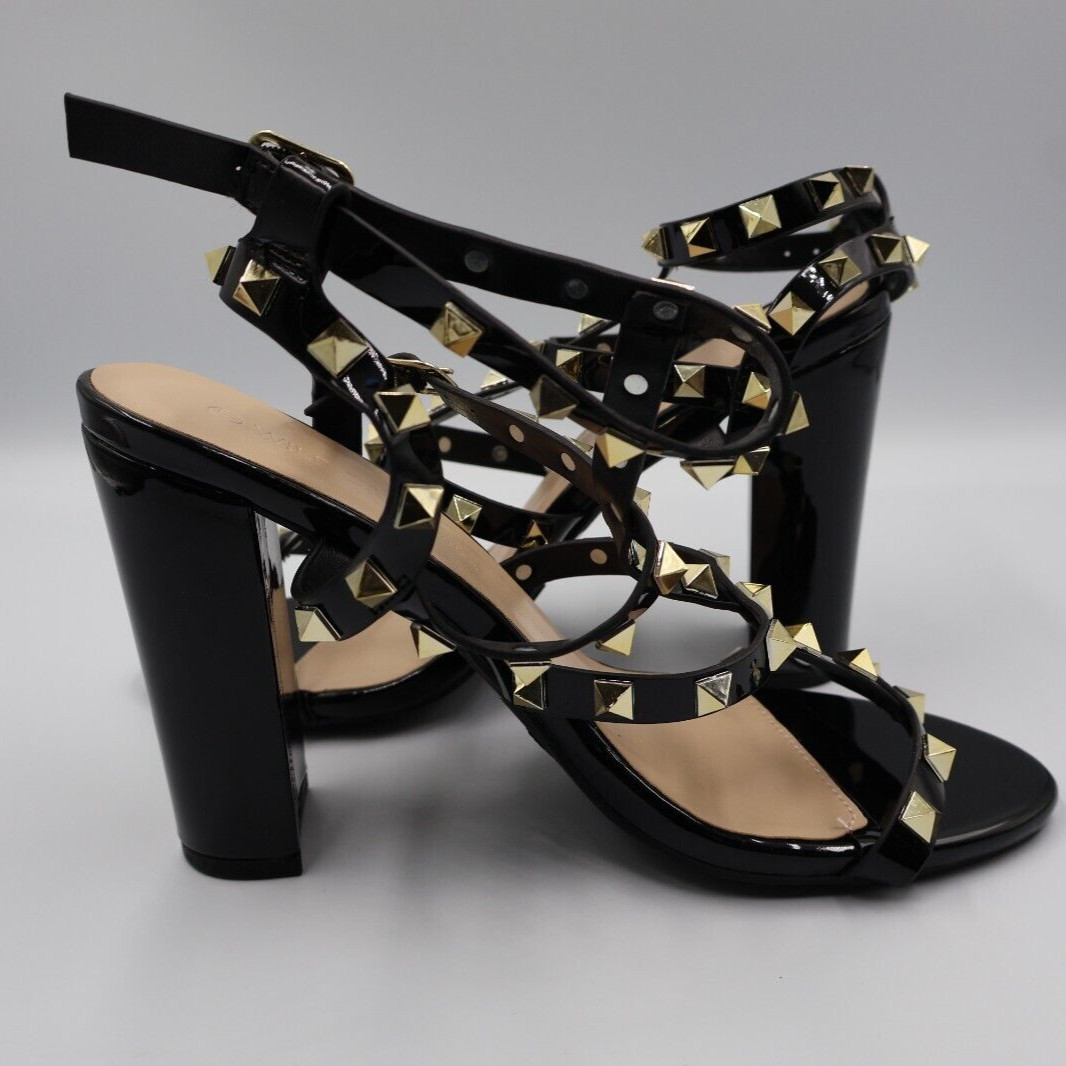 Block High Heel Studded Ankle Strap Buckle PU-Leather Open-Toe Formal Fashion