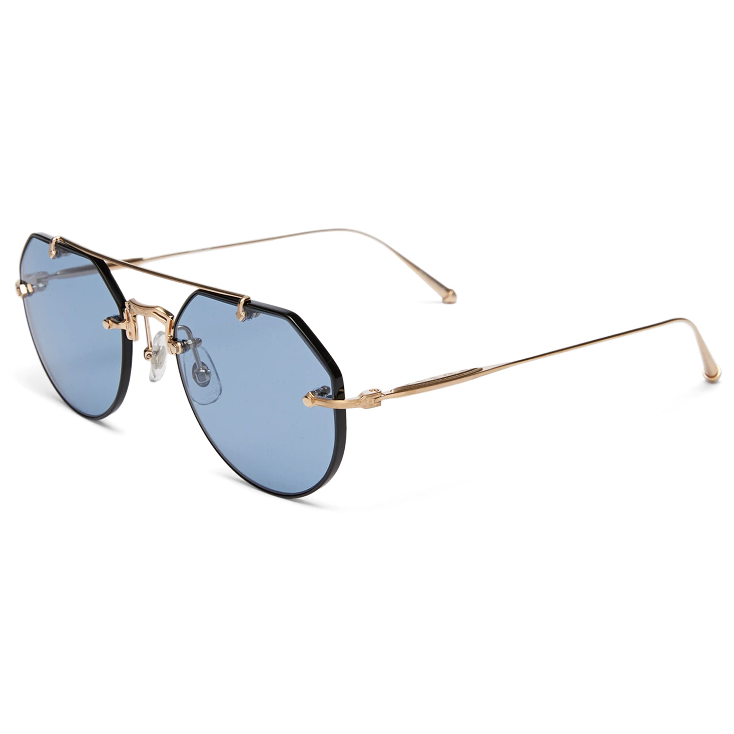 Matsuda M3121 Geometric Sunglasses Brushed Gold | Cobalt Blue Lenses